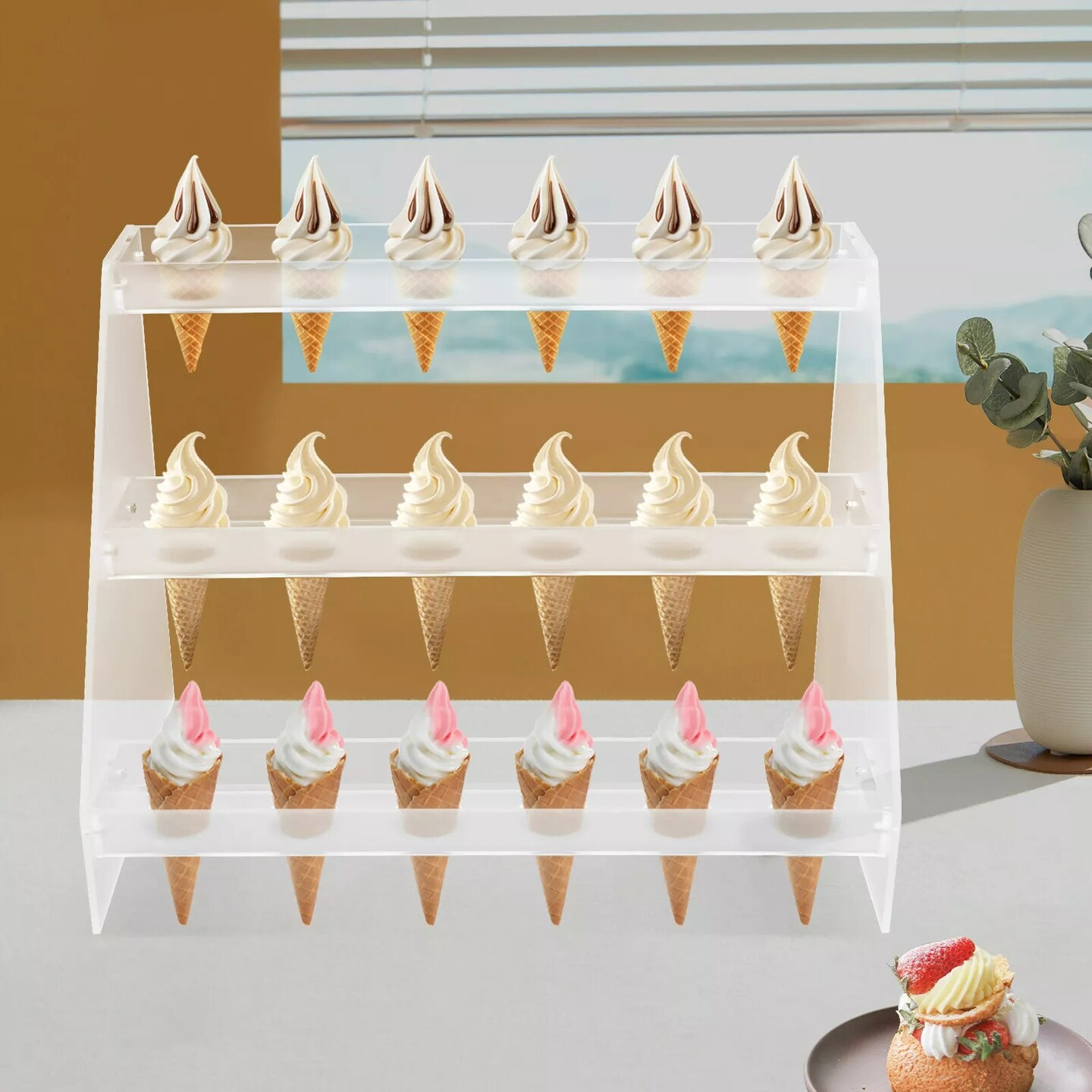 3 Layer Acrylic 18 Cone Ice Cream Cone Holder Tray Display Stand Rack Wedding
