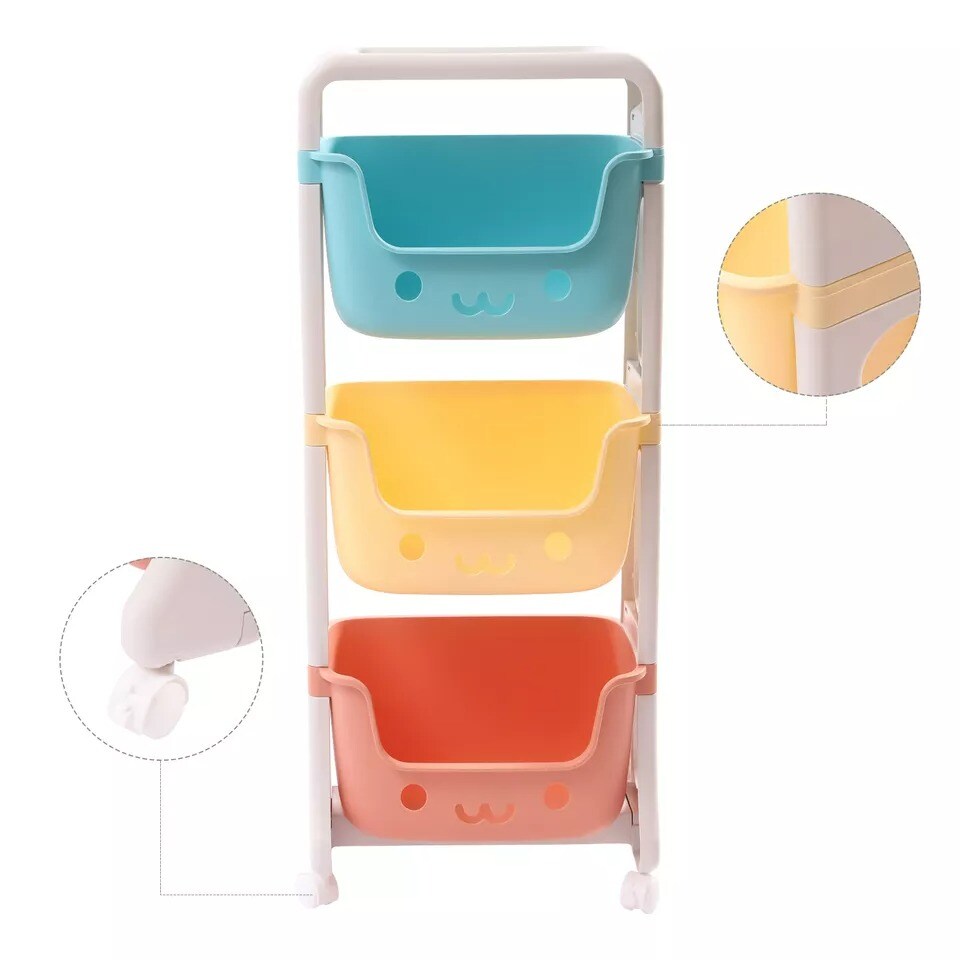 3-Tier Rolling Cart Kids Playroom Decor Doll Activity Rack Shelf 10kg/22.04lbs
