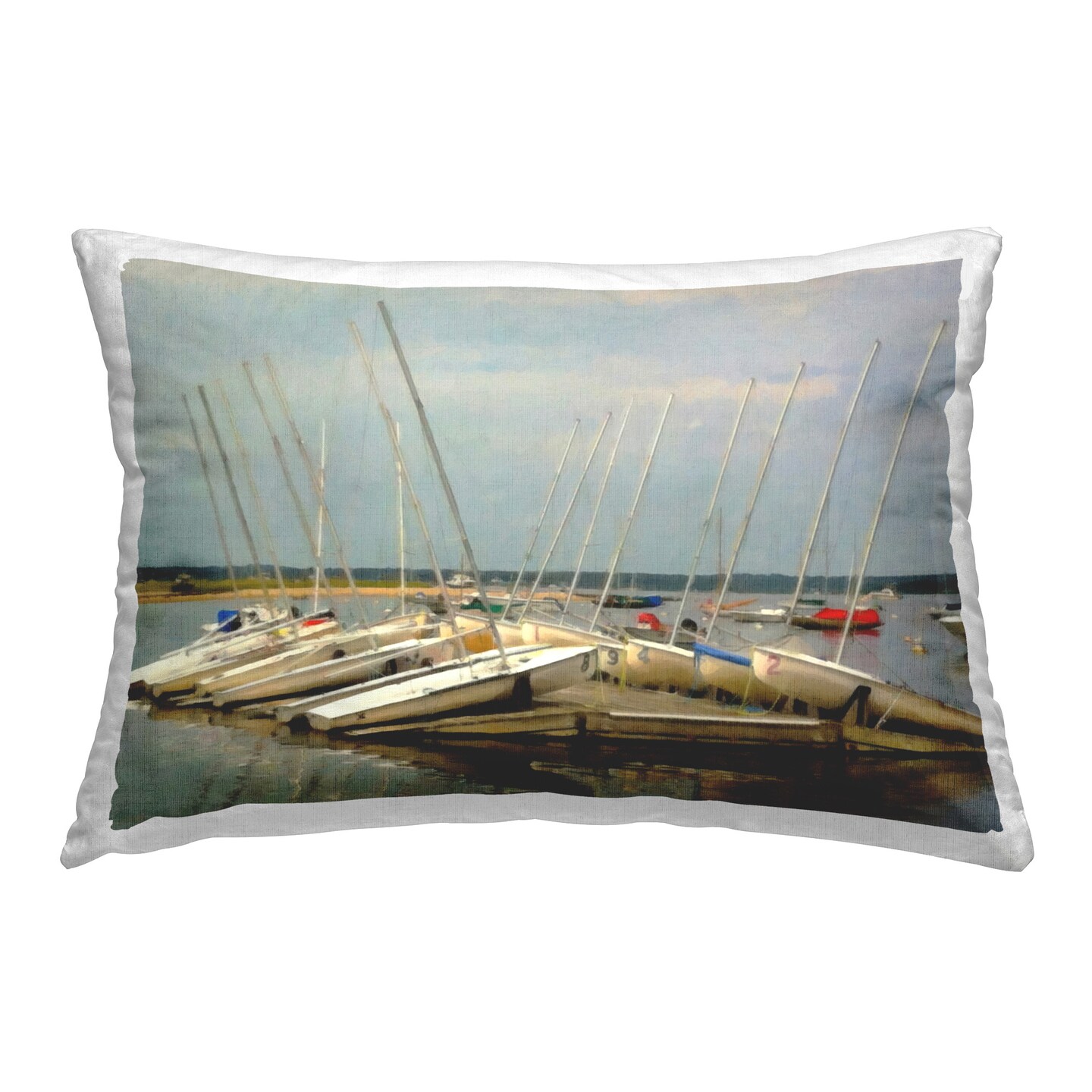 Boats Docked at Port Design by GraffiTee Studios Throw Pillow 