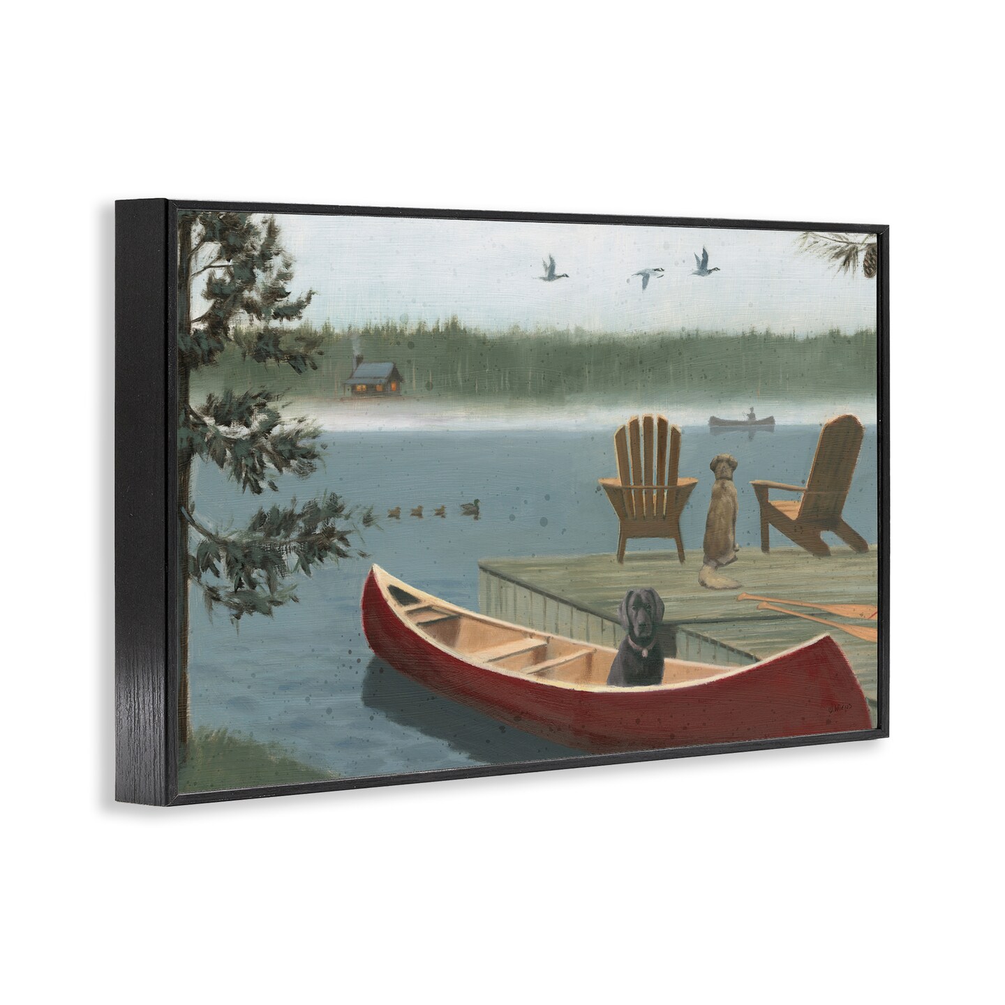Stupell Industries Dogs on Lake Dock Framed Giclee Wall Art Design by James Wiens