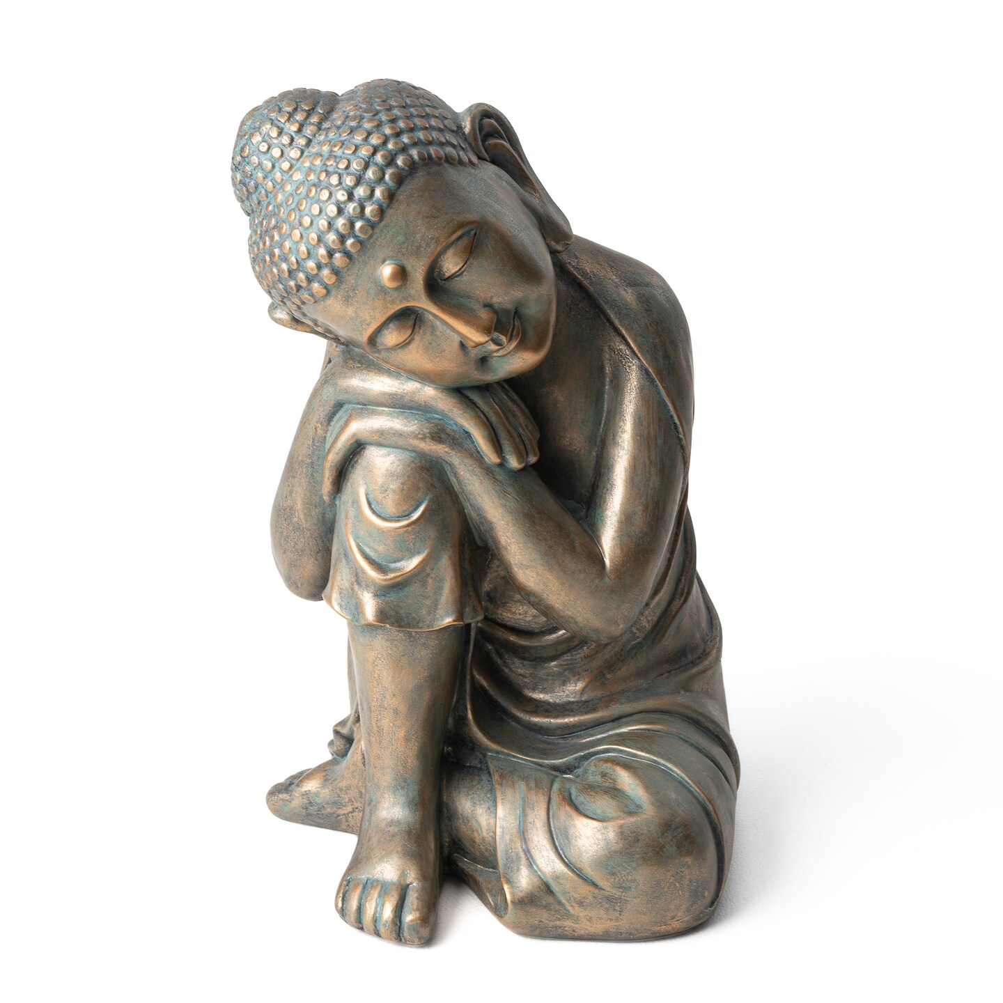 18&#x22;H MGO Faux Bronze Resting Buddha Garden statue