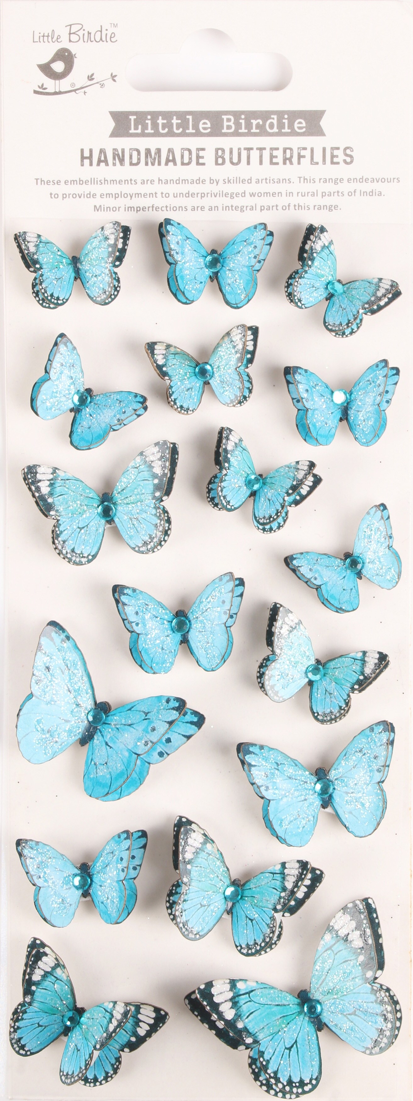 Little Birdie 3D Jewel Butterfly Embellishment 17/Pkg-Blue Charm