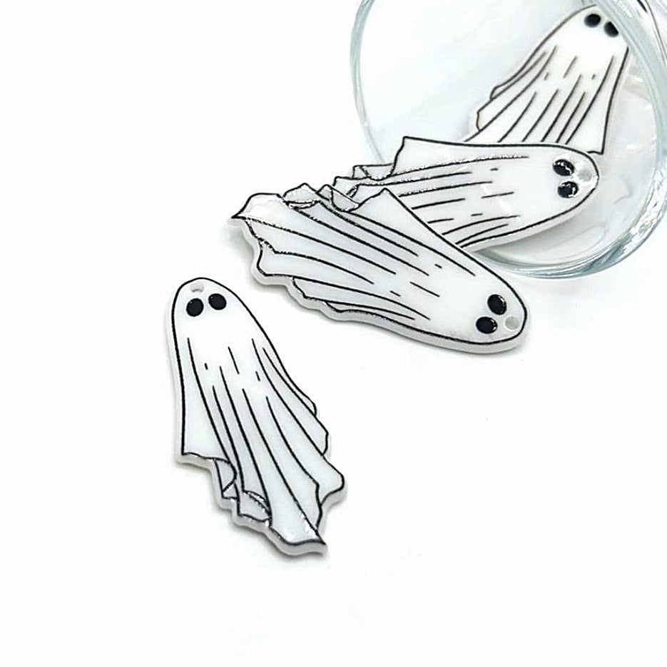 1, 4 or 20 Pieces: White Goth Ghost Halloween Charms: Double Sided