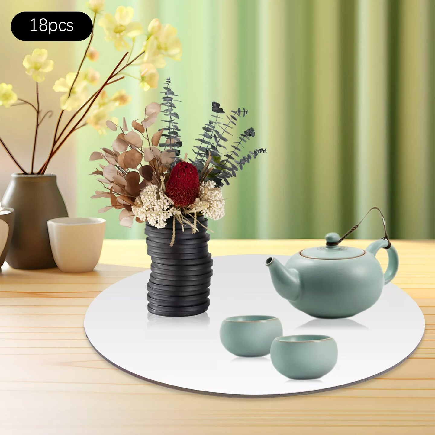 6&#x22; 18Pcs Tabletop Round Trays Acrylic Plate Candle Plate Circle Mirror Wedding