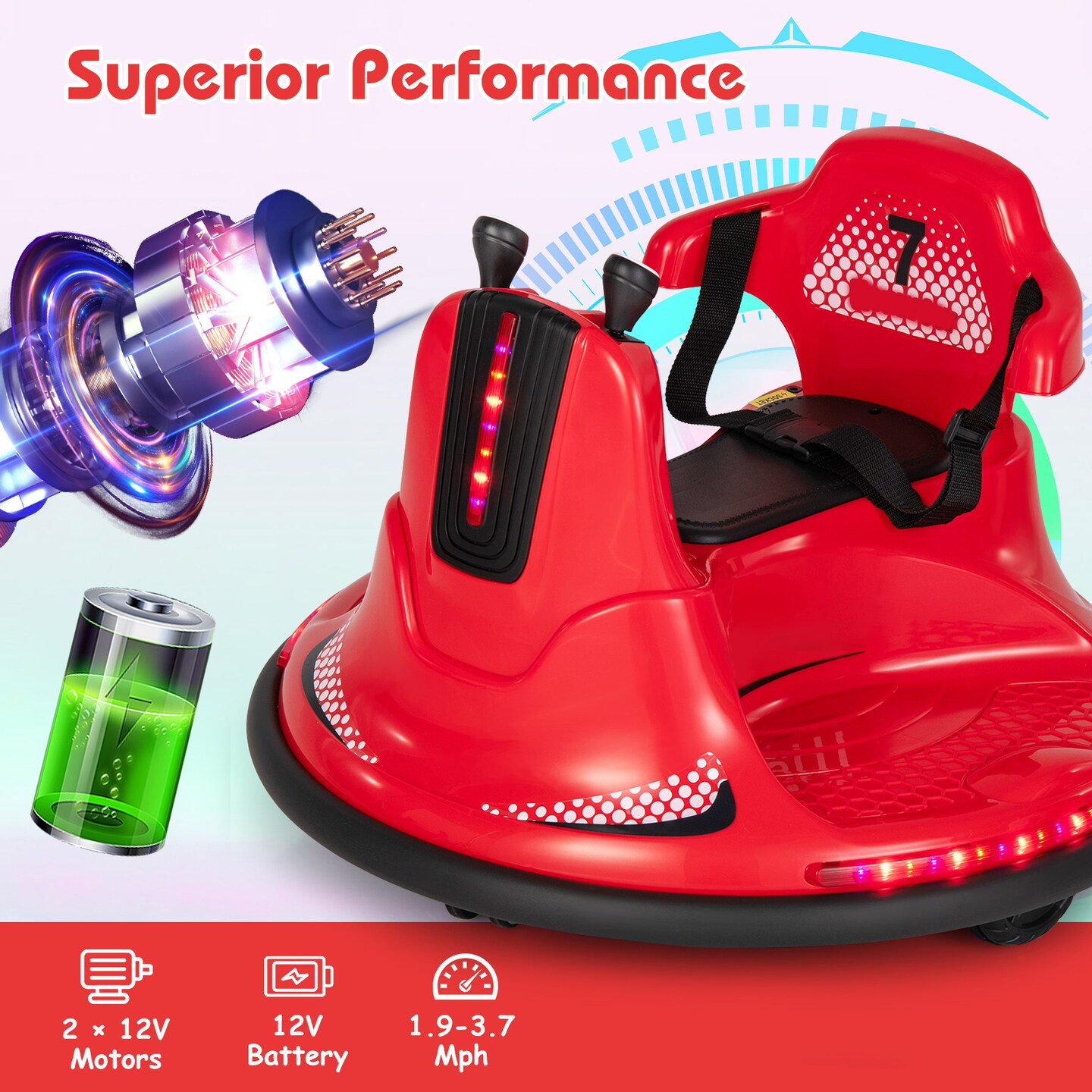 12V Kids Ride On Bumper Car with Remote Control Lights and Music