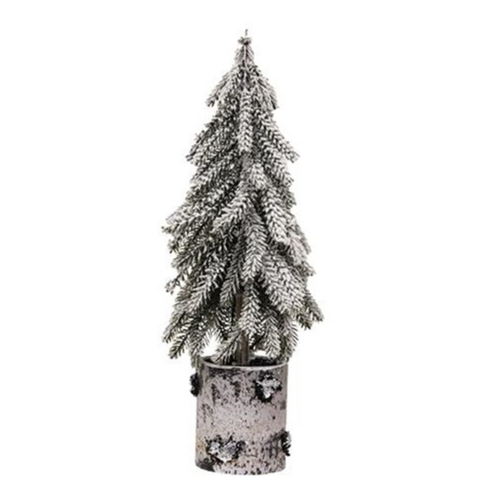 Flocked Weeping Pine Tree In Birch Pot 20&#x22;