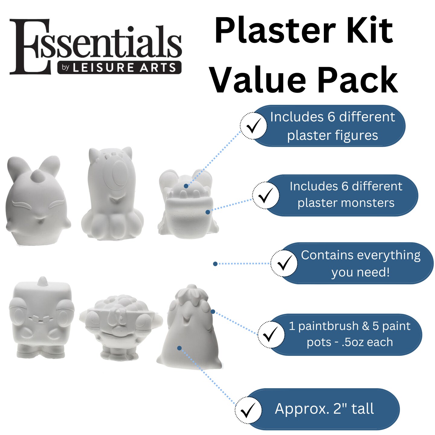 Essentials By Leisure Arts - Plaster Kit Value Pack Monster, Ceramic Painting Kit for Kids, Kids Painting, Ceramics To Paint, Painting Crafts, Paint Your Own Ceramic, Figurine Painting Kit