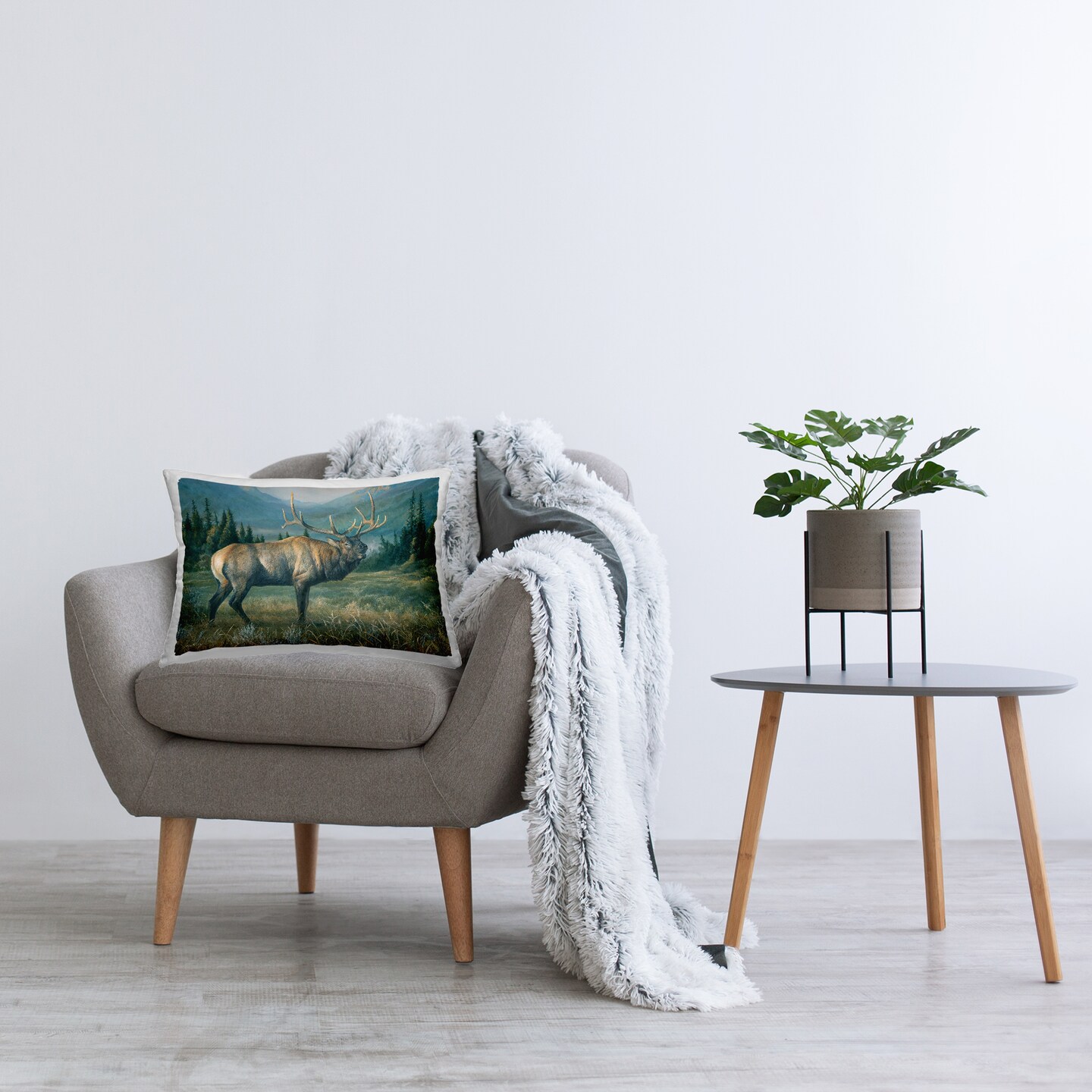 Powerful Elk in Field Decorative Printed Throw Pillow Design by Laura Mark-Finberg, 14 x 7 x 20