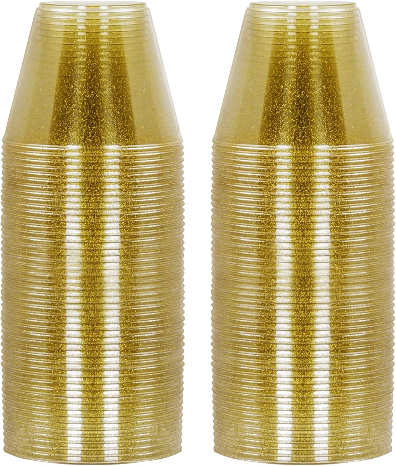 Glitter Plastic Cups Gold Glitter Disposable Cups 9 Oz 100 Pack Clear Plastic Cups Old Fashioned Tumblers Recyclable Wine Glasses for Parties Elegant Plastic Party Cups Wedding Decorations