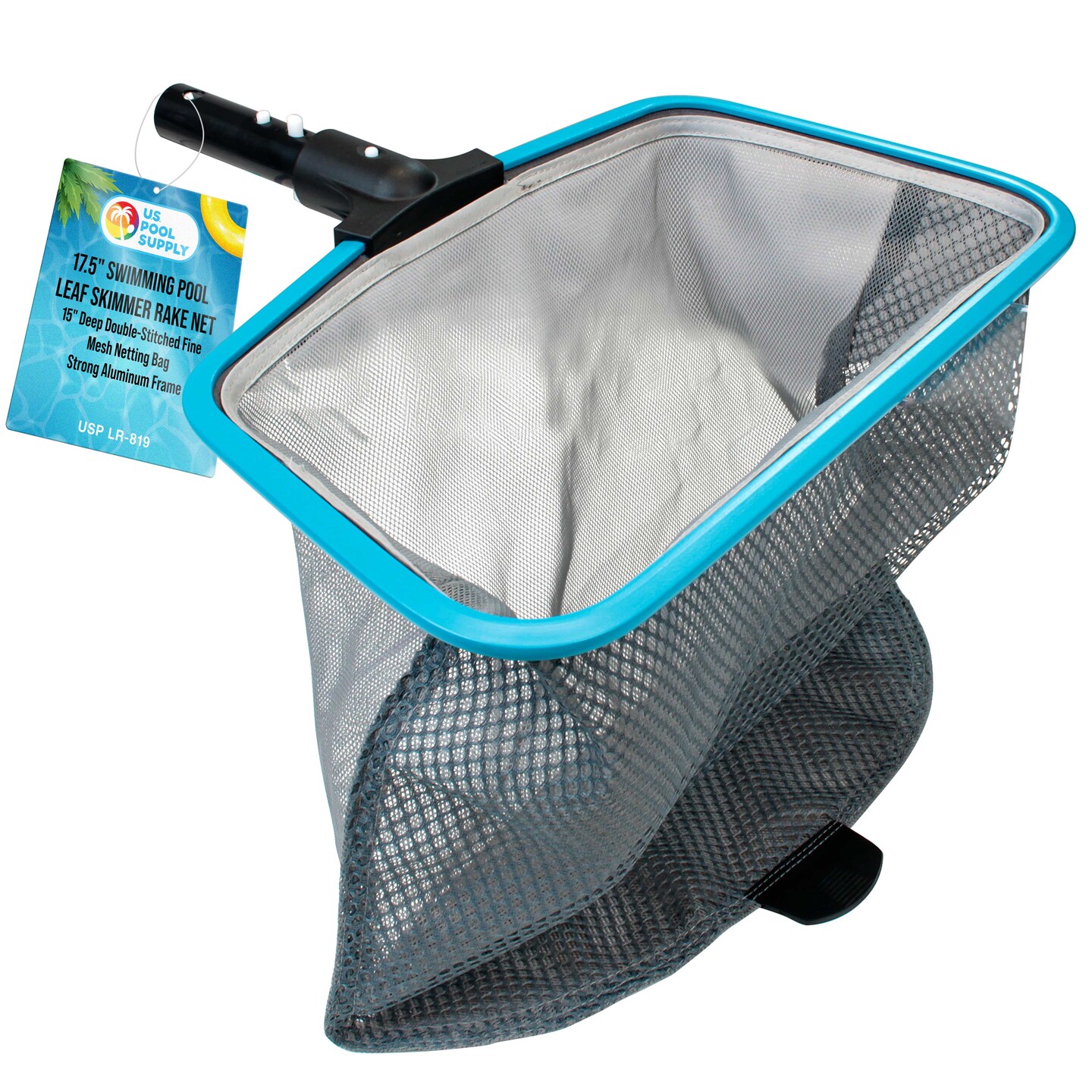 U.S. Pool Supply 17.5&#x22; Swimming Pool Leaf Skimmer Rake Net with Strong Aluminum Frame - 15&#x22; Deep Double-Stitched Fine Mesh Netting, Debris Removal