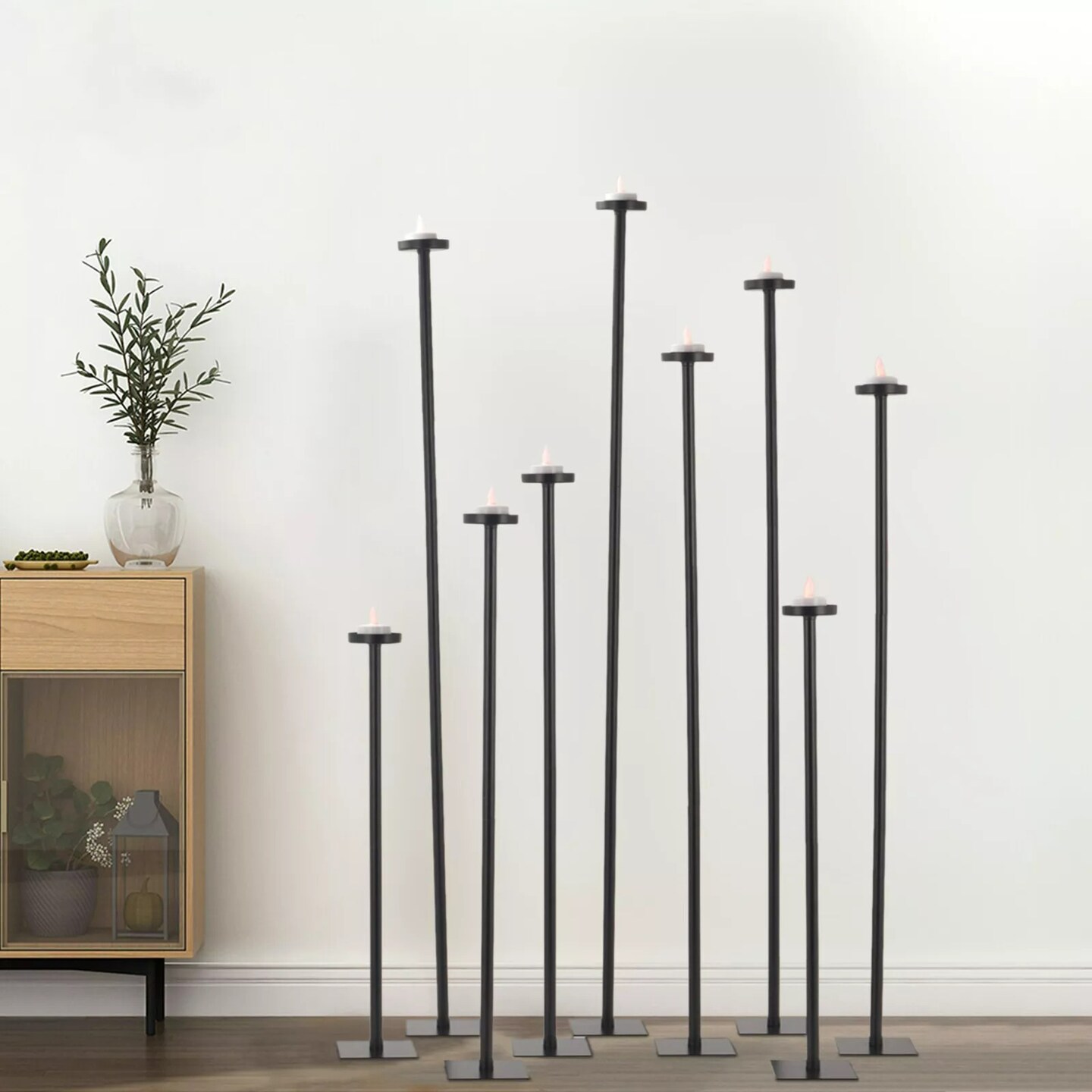 9Pcs Tall Candle Holder Black Floor Standing Candlestic Decorative Candelabra