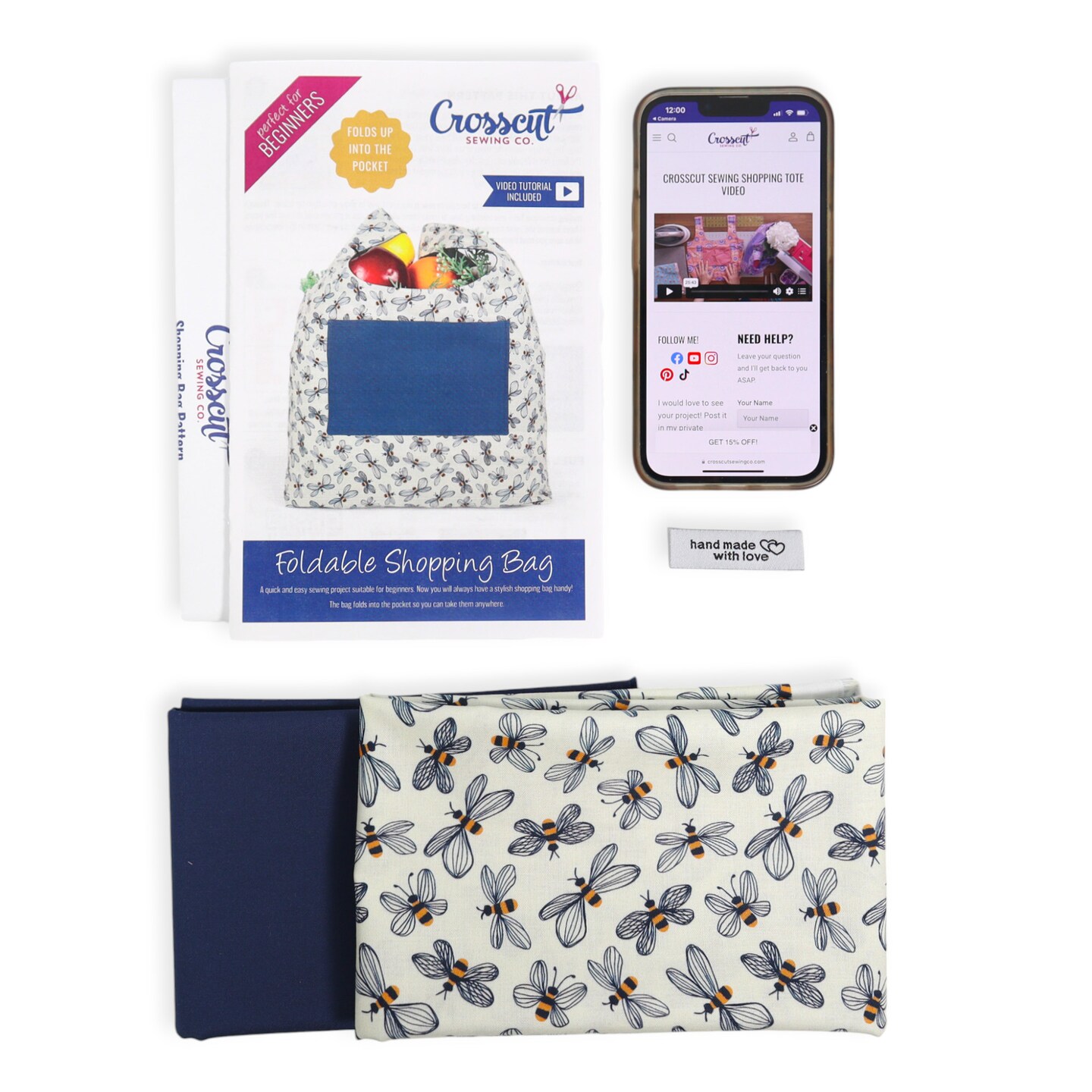 Crosscut Sewing Co.&#xAE; Foldable Shopping Bag Sewing Kit - Beginner Sewing Project Kit