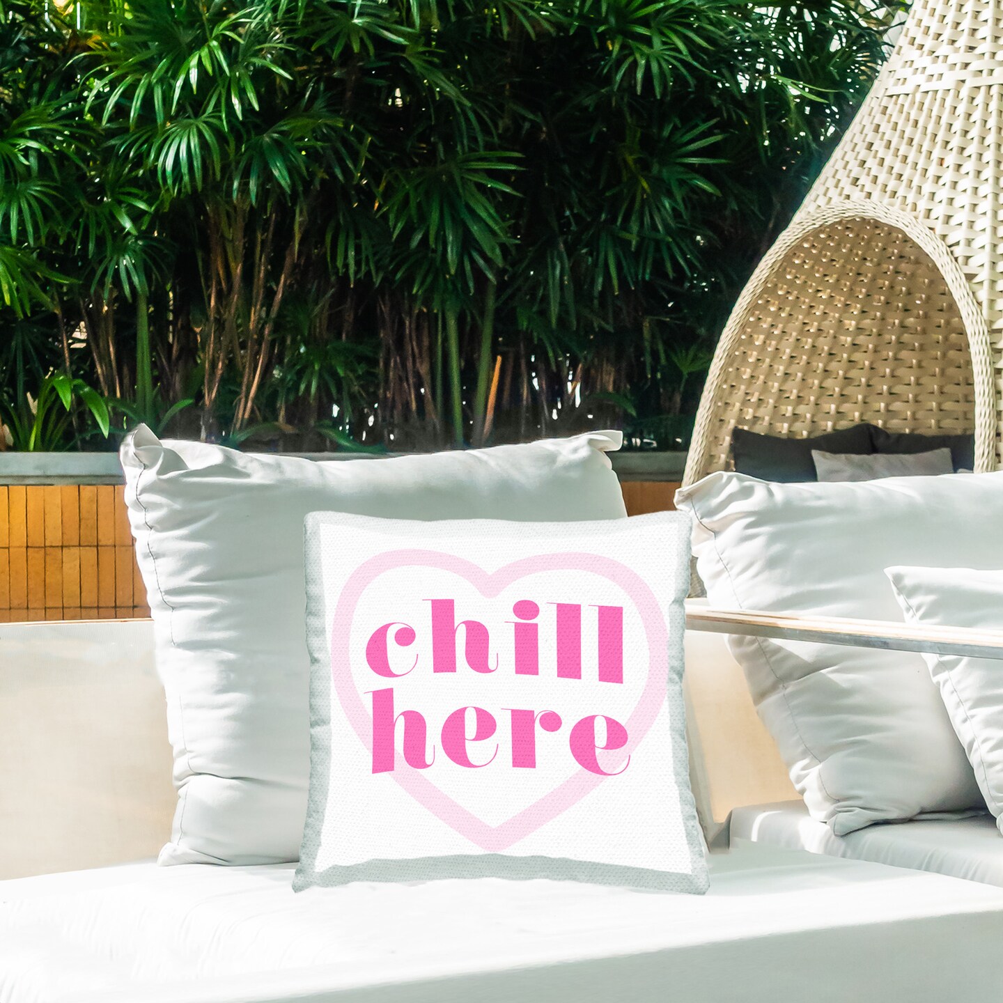 Chill Here Pink Heart Design by Lil&#x27; Rue Outdoor Printed Pillow 