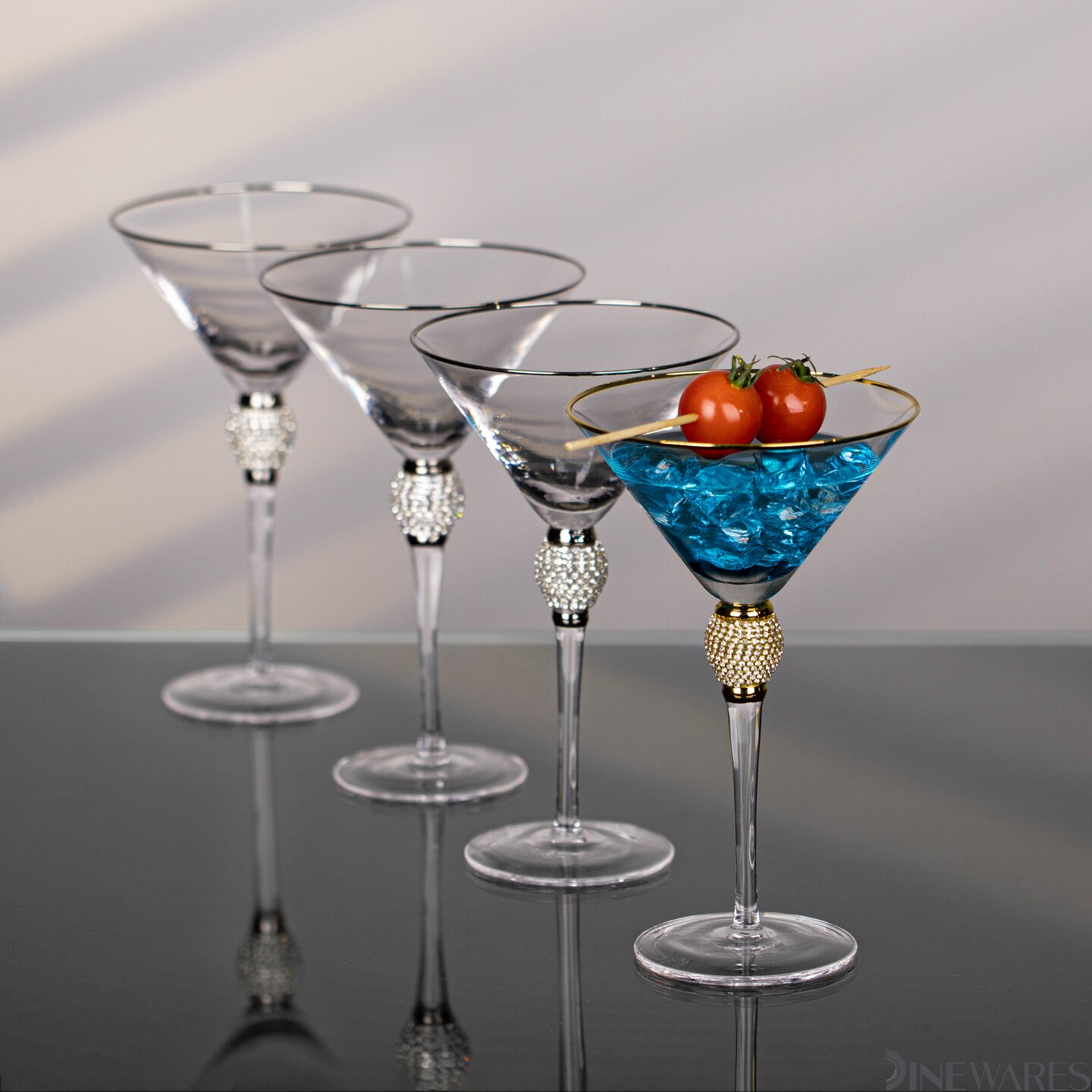Premium Clear Stem Crystal Martini Glasses with Rim and Diamond-like Rhinestones, Elegant 10oz Glassware Set for Cosmopolitan, Vodka, Gin and Other Cocktails, Fancy Manhattan Drinkware