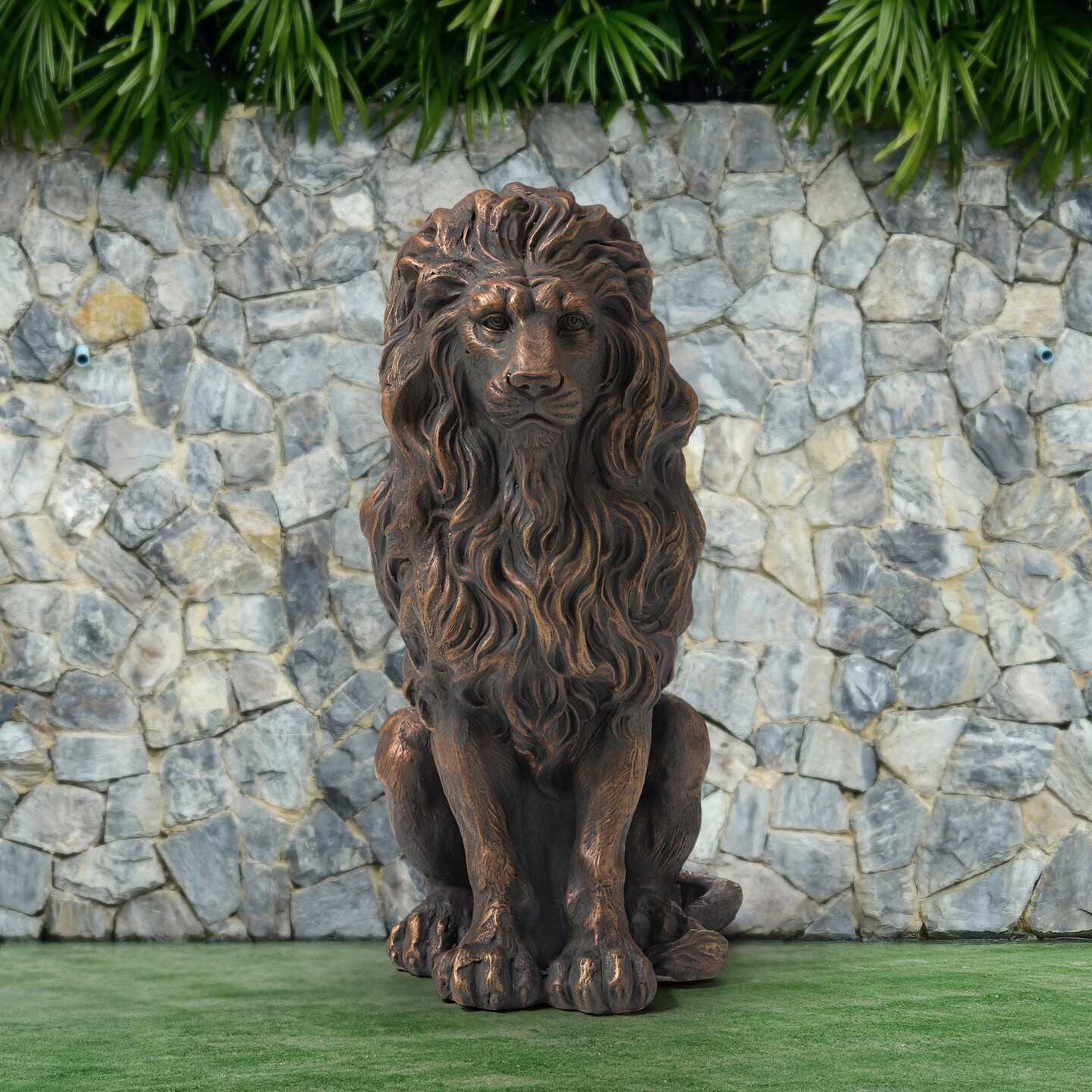 Set of 2 20.75&#x22;H Bronze/Black MGO Guardian Sitting Lion Statue