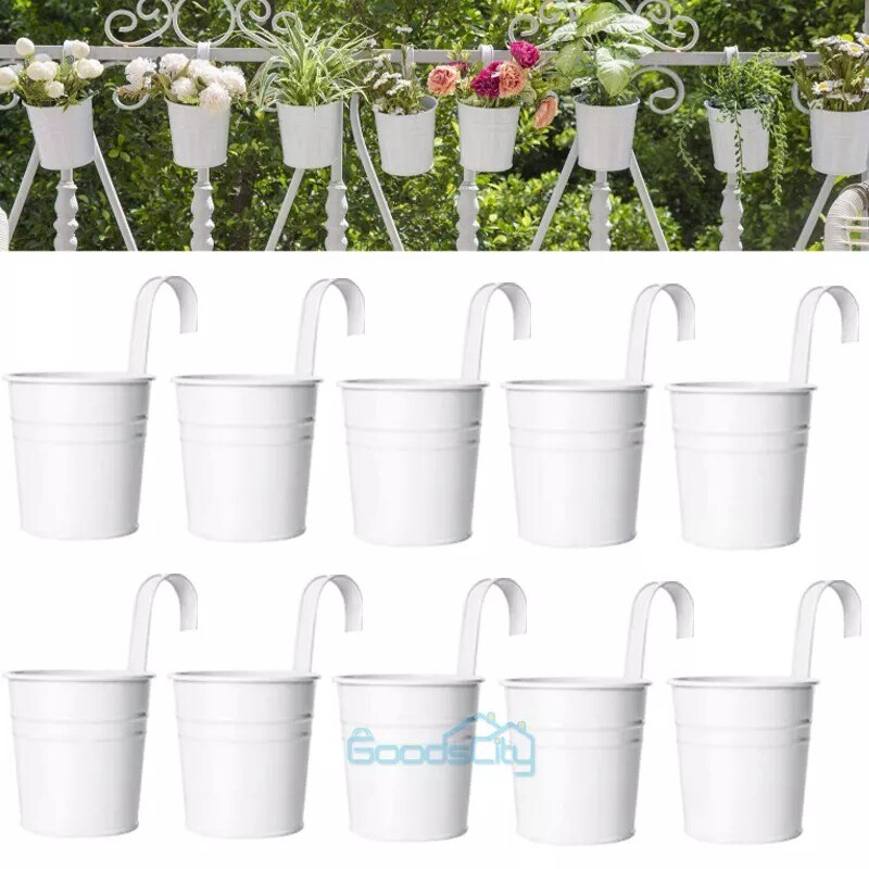 10X Wall Hanging Flower Pots Garden Fence Balcony Basket Plant Pot Planter Decor