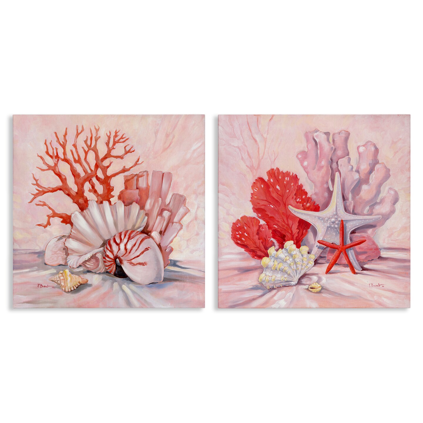 Stupell Industries Pink Coral Still Life 2 pc Canvas Wall Art Set Design by Paul Brent