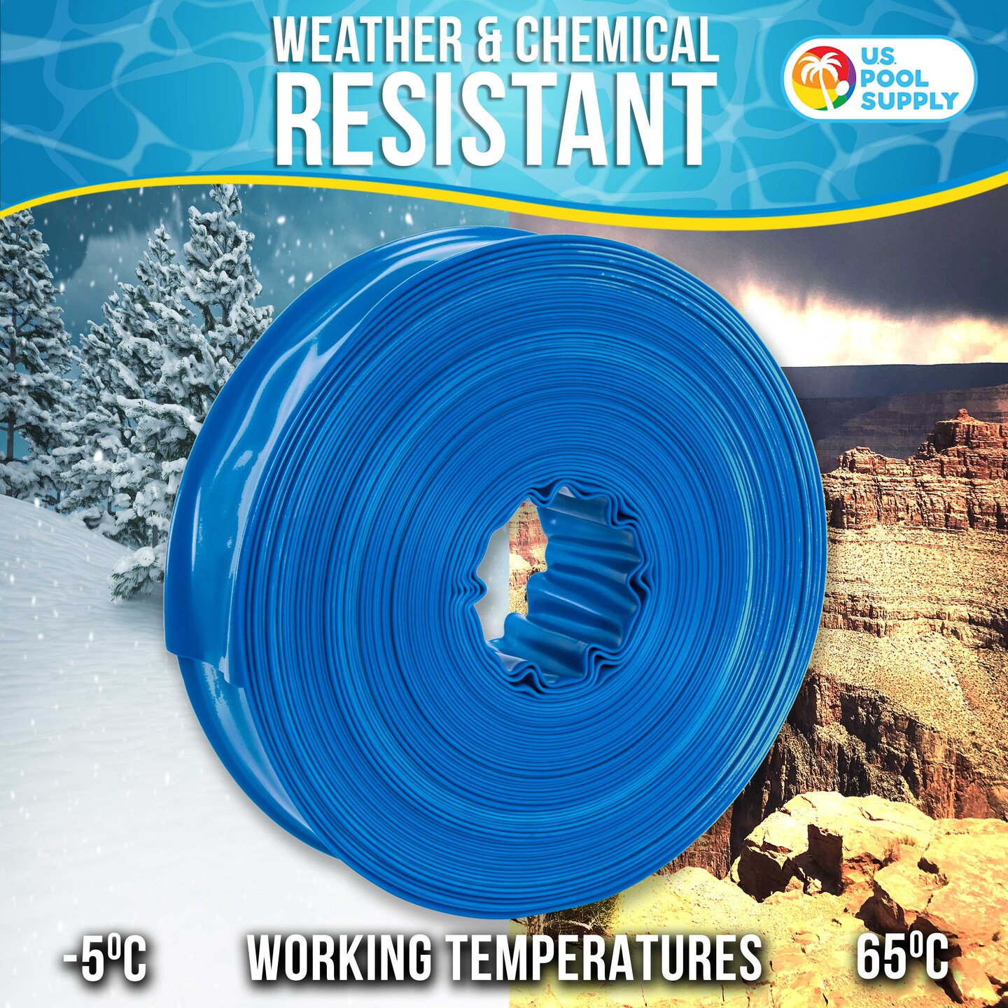 U.S. Pool Supply&#xAE; 1-1/2&#x22; x 100&#x27; Heavy Duty Blue Swimming Pool Backwash Hose with Hose Clamp