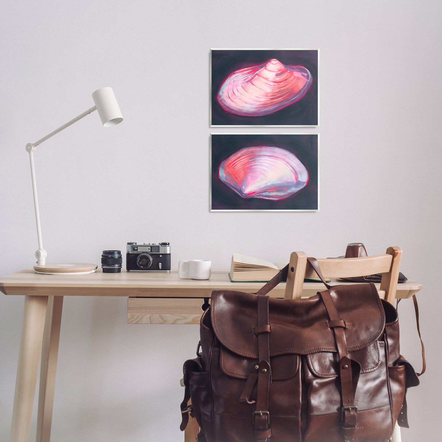 Stupell Industries Pink Clam Shells  2 pc Wall Plaque Art Set Design by Grace Popp