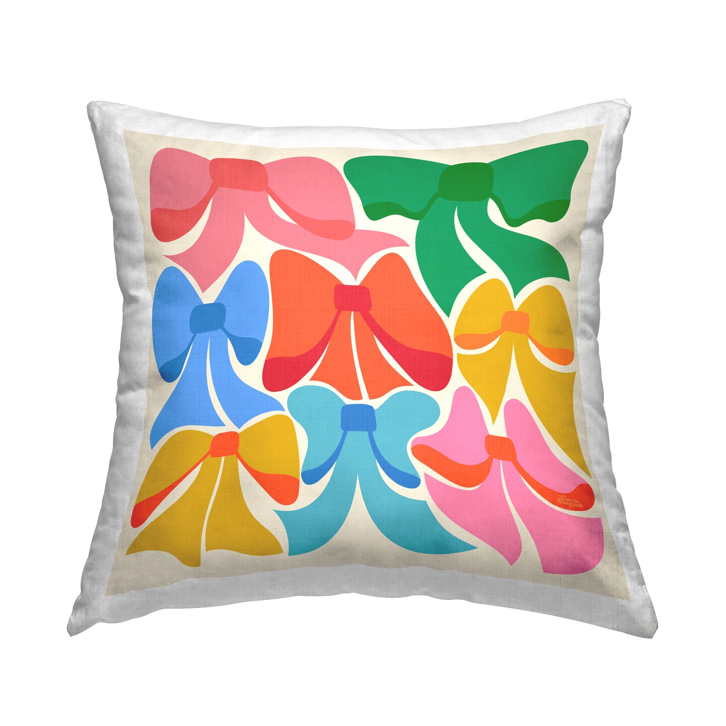 Rainbow Bows Ribbon Shapes Decorative Printed Throw Pillow Design by Carrie Cantwell, 18 x 7 x 18