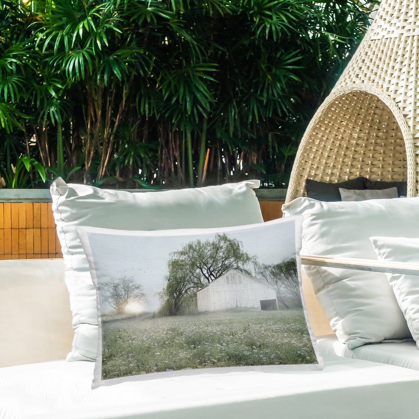 Drooping Trees Meadow Outdoor Printed Pillow Design by Lux + Me Designs, 14 x 7 x 20