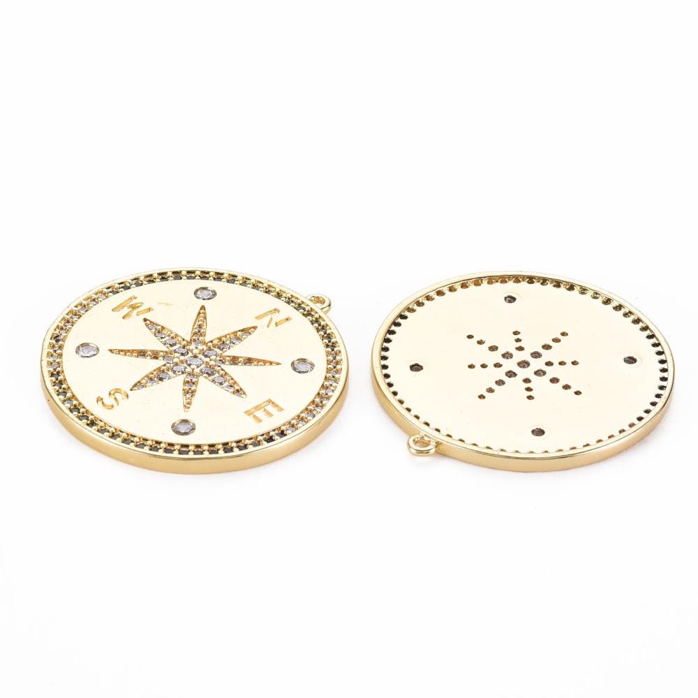 32x30mm 18k Gold Plated Micro Pave Cubic Zirconia Compass Pendant