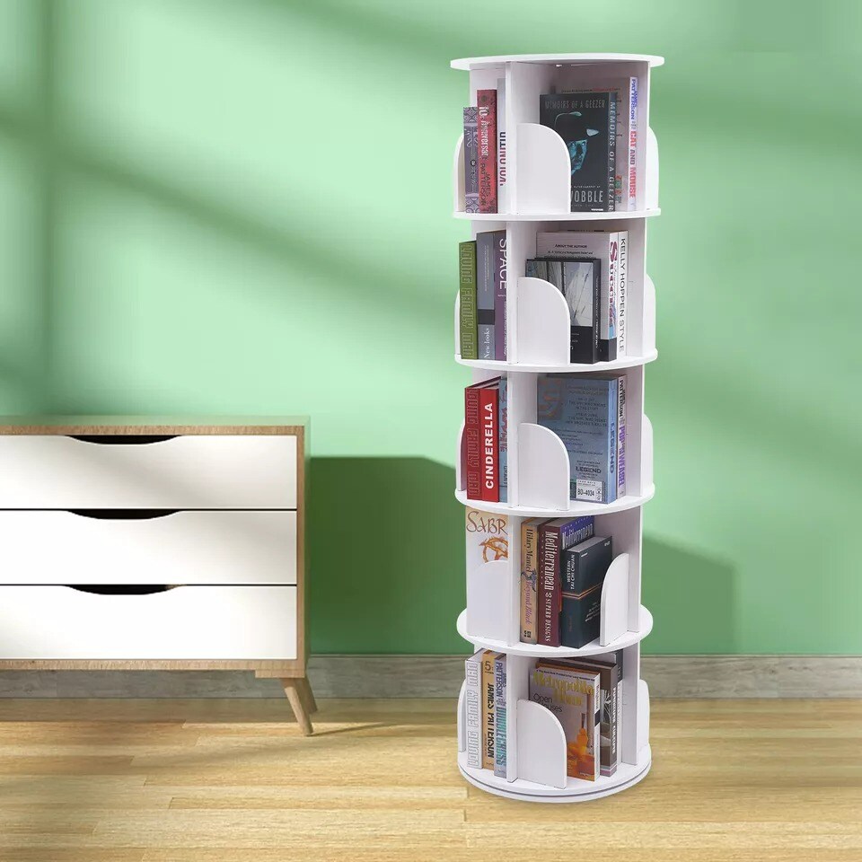 5-Tier 360° Rotating Bookshelf Bookcase Storage Shelf Free standing Display Rack