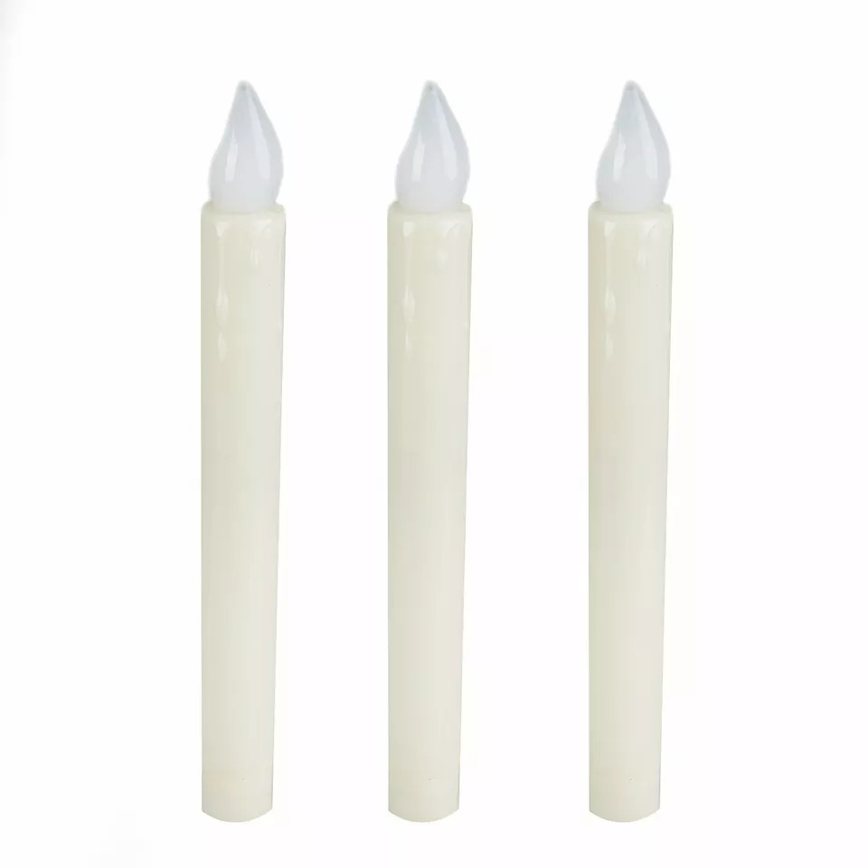 3 Warm White 9-Inch tall LED Taper Flameless Candles Lights Party Centerpieces