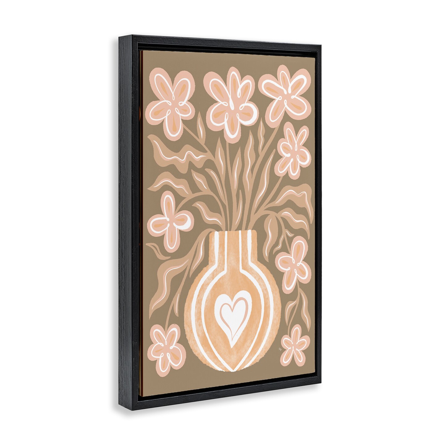 Stupell Industries Pink Retro Flower Vase Framed Floater Canvas Wall Art Design by Martina Pavlova