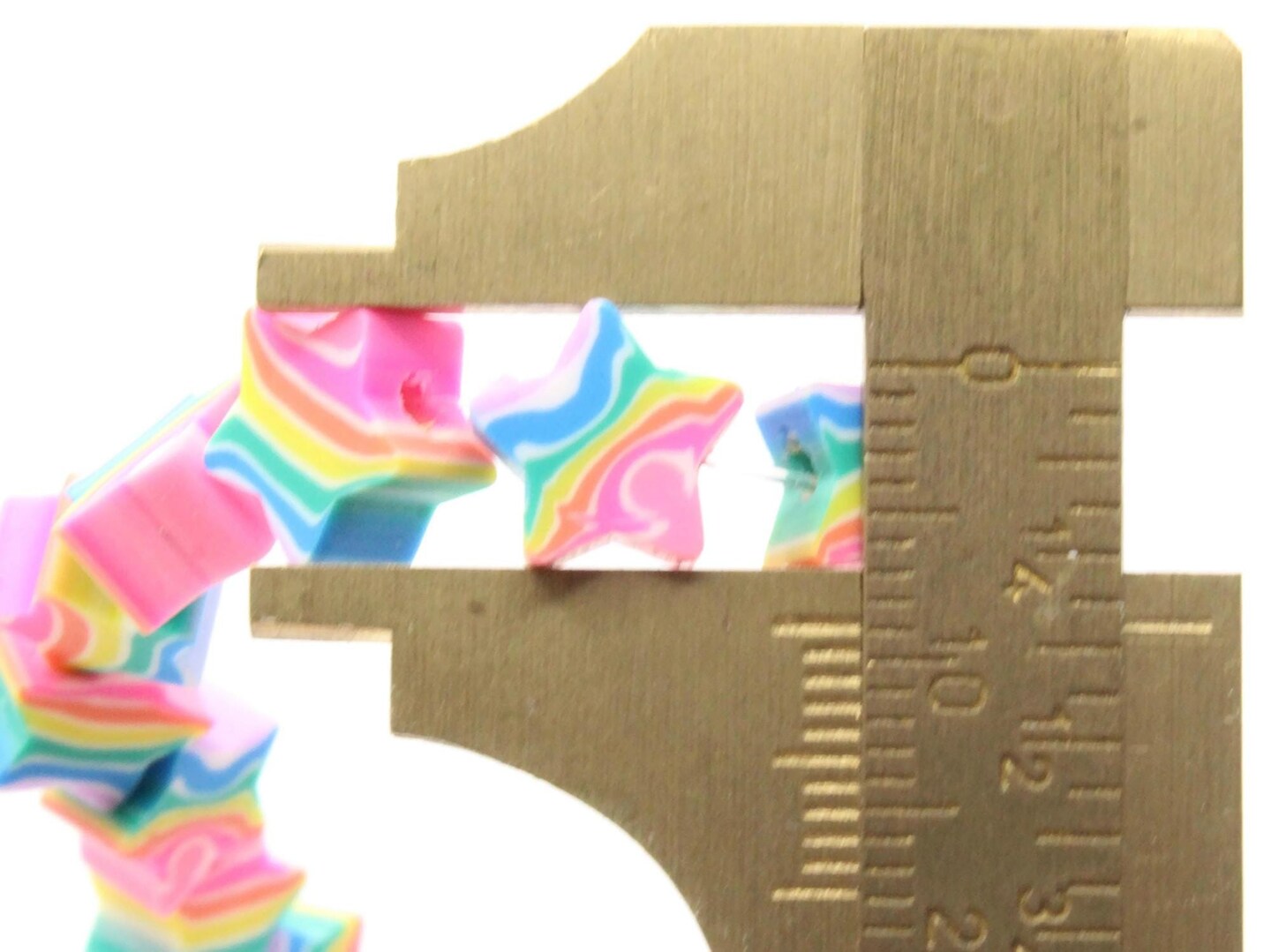 40 10mm Rainbow Striped Star Polymer Clay Beads