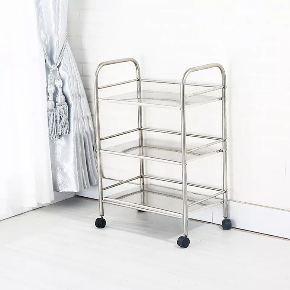3 Tier Rolling Storage Rack Cart Kitchen Utility Cart Organizer Stand + 4 Wheels