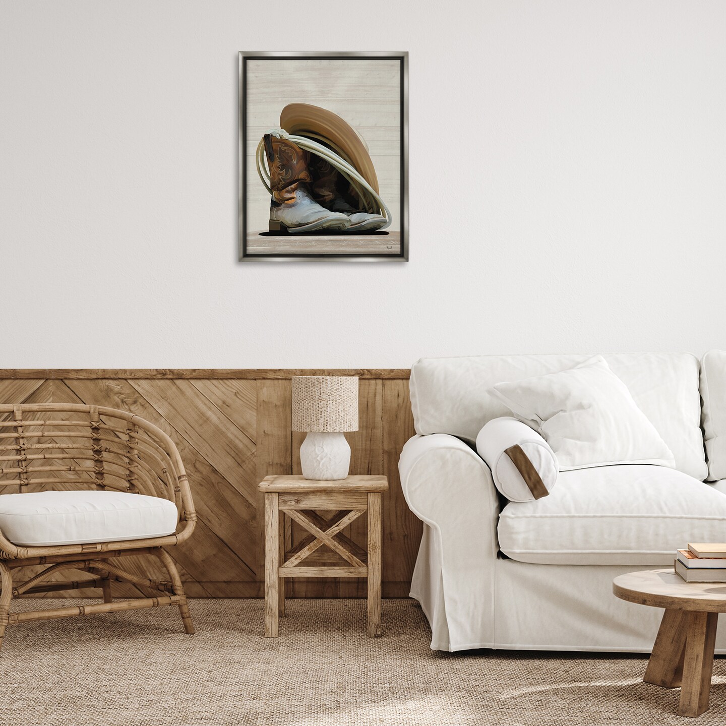 Stupell Industries Cowboy Gear on Beige Framed Floater Canvas Wall Art Design by Renel Peters