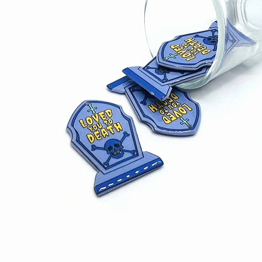 1, 4 or 20 Pieces: Loved you to Death Tombstone Halloween Charms - Double Sided
