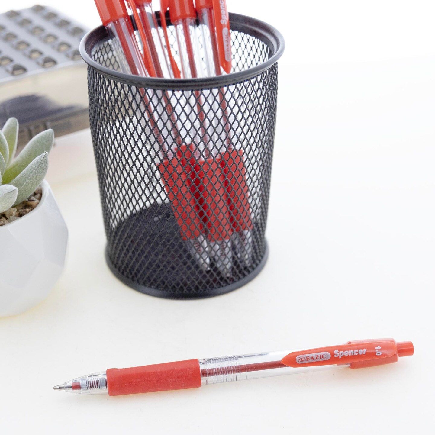BAZIC Spencer Red Retractable Pen w/ Cushion Grip (5/Pack)