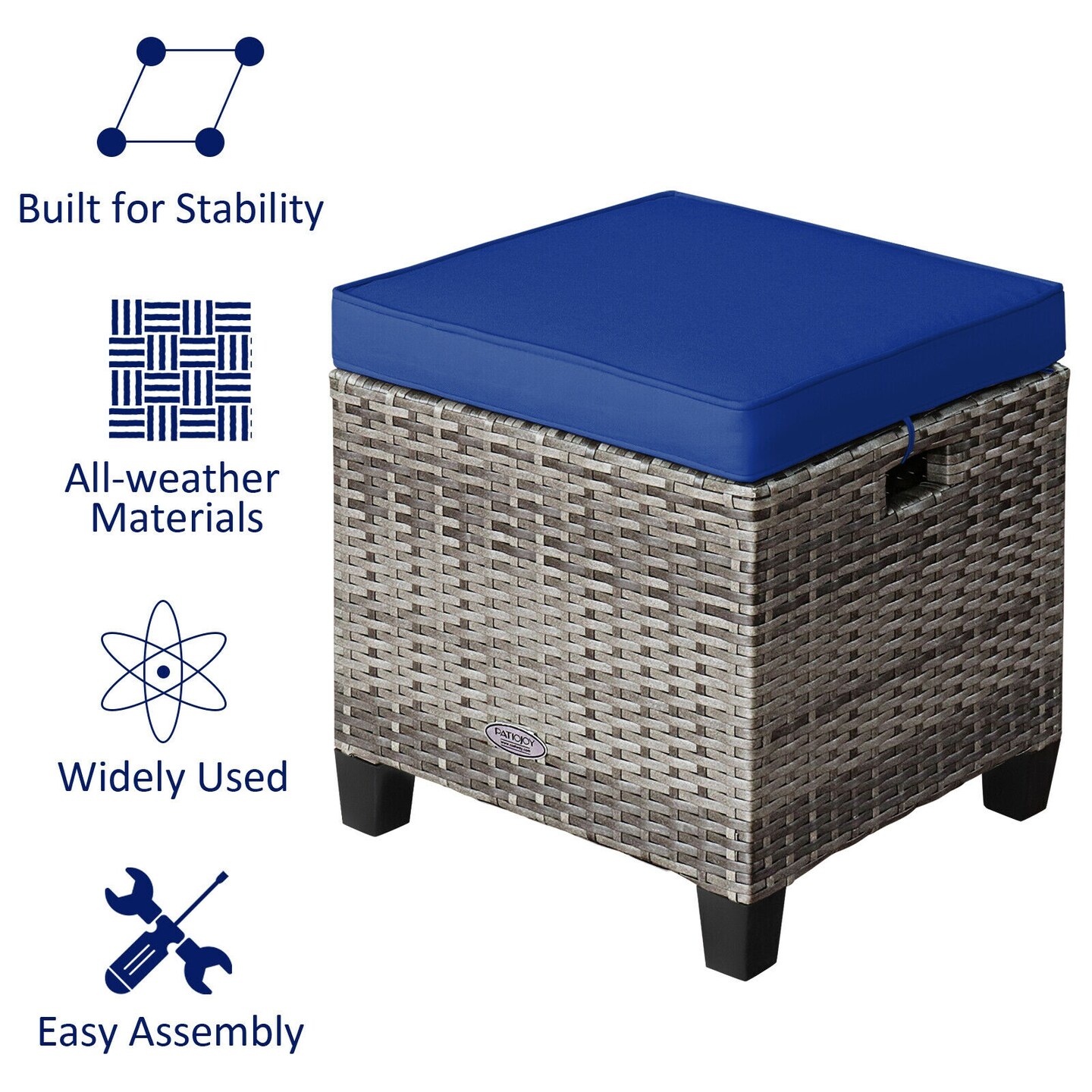 2 Pieces Patio Rattan Wicker Ottoman Seat with Removable Cushions