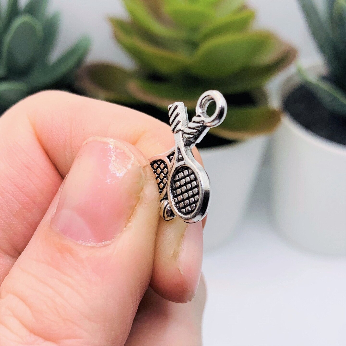 4, 20 or 50 Pieces: Silver Tennis Racket Charms, Double Sided