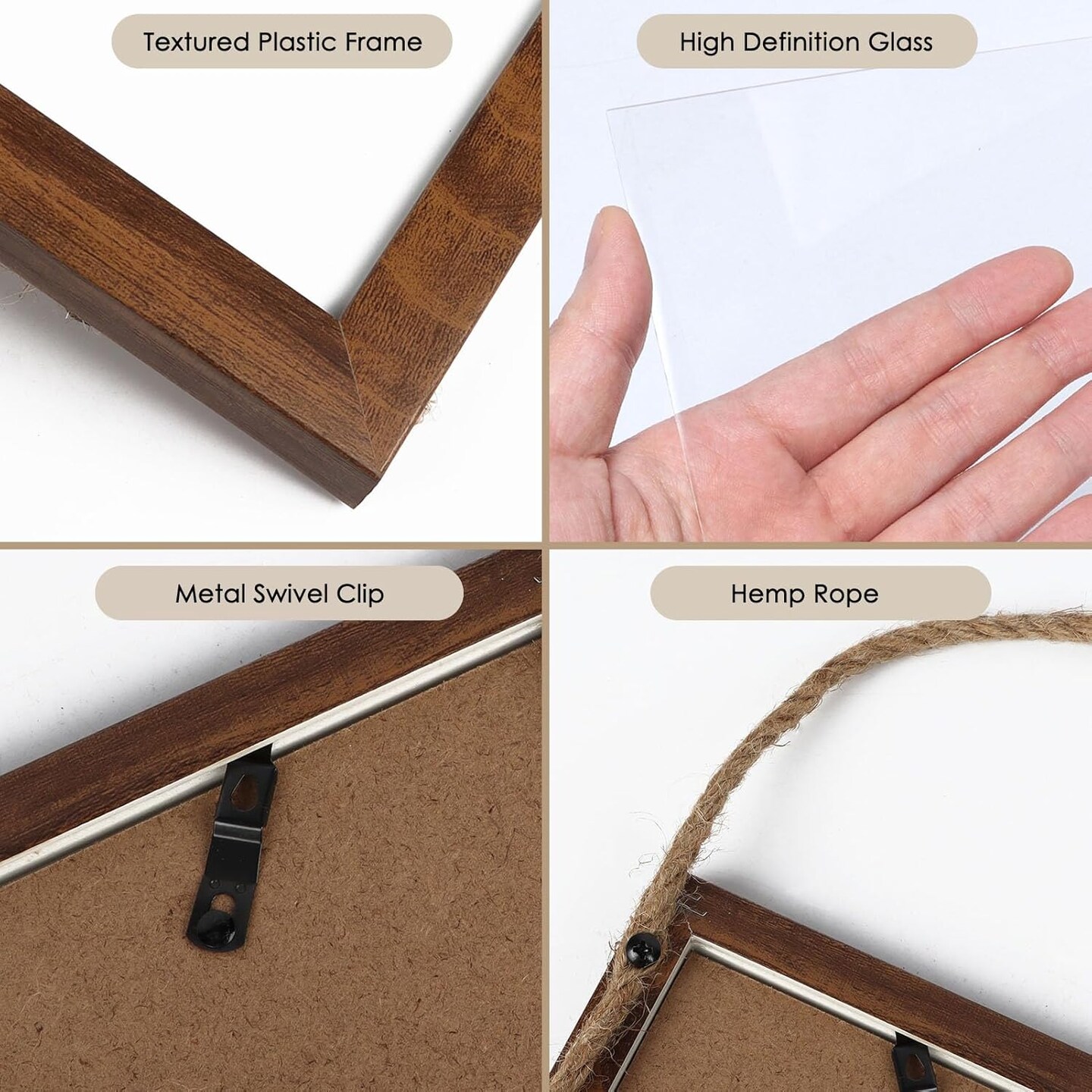 5x7 Collage Picture Frames, 3 Openings Hanging Photo Frame Set Display Vertical 5 by 7 inch Pictures for Wall Decor, Rustic Walnut Brown, 2 Pack