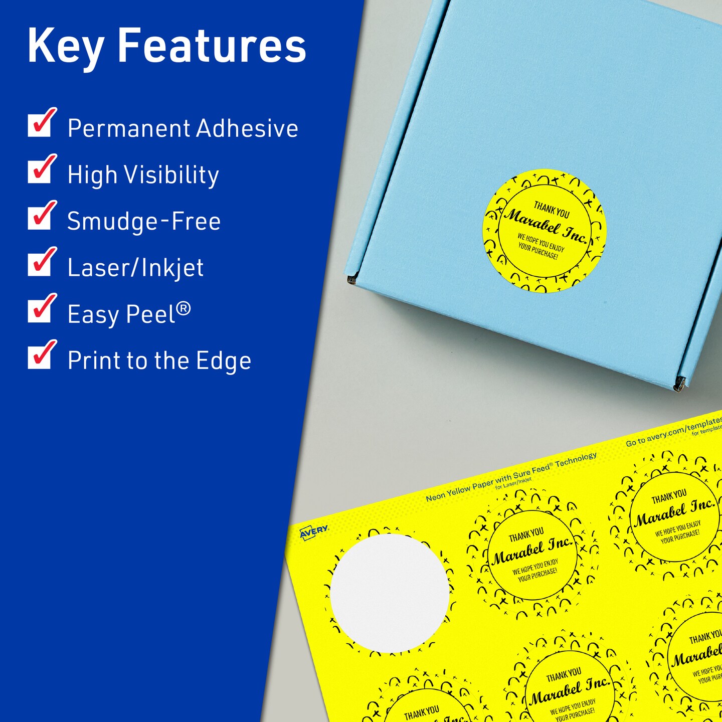 Avery Neon Yellow Paper Labels, 2&#x22; Diameter Round