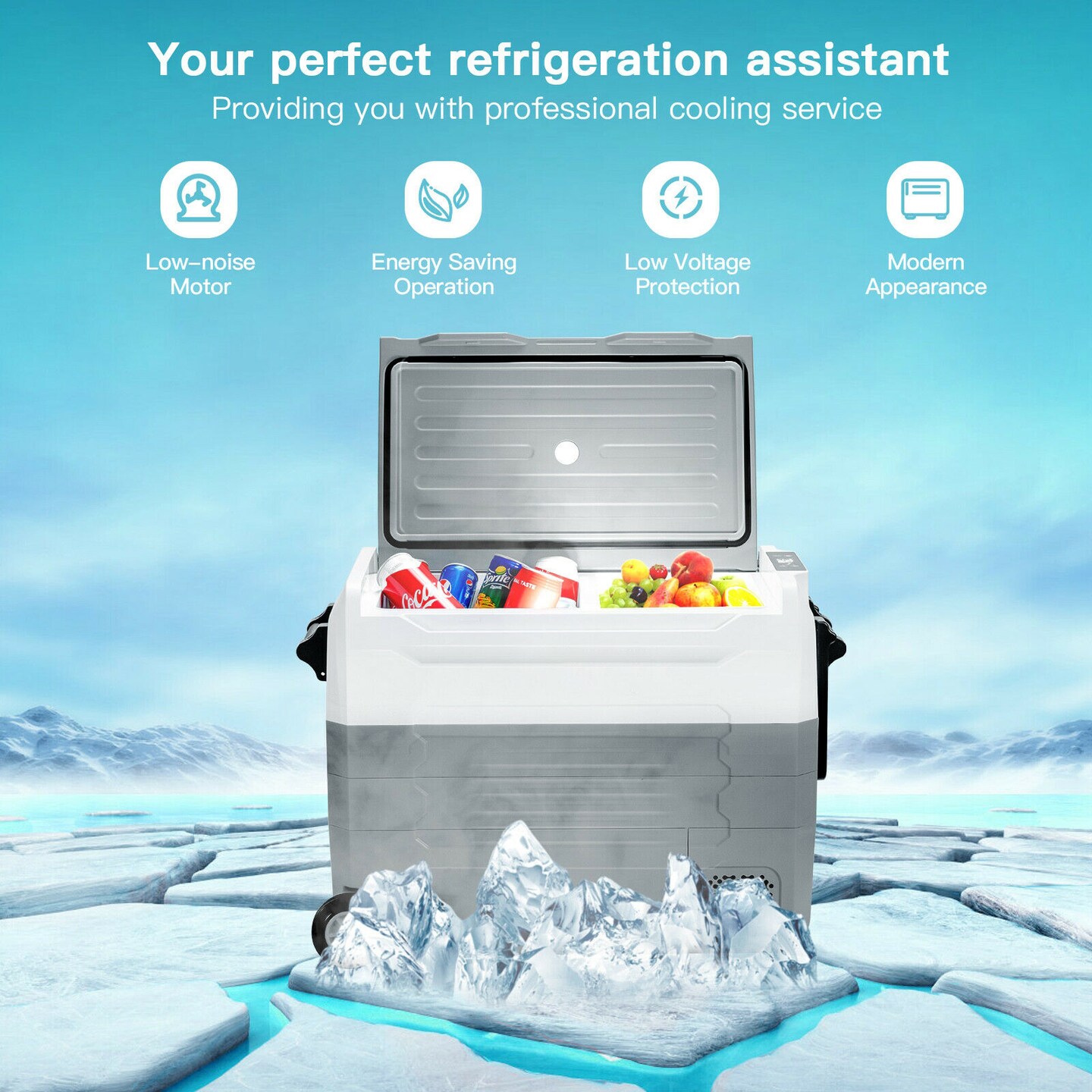 58 Quarts Car Refrigerator Portable RV Freezer Dual Zone with Wheel