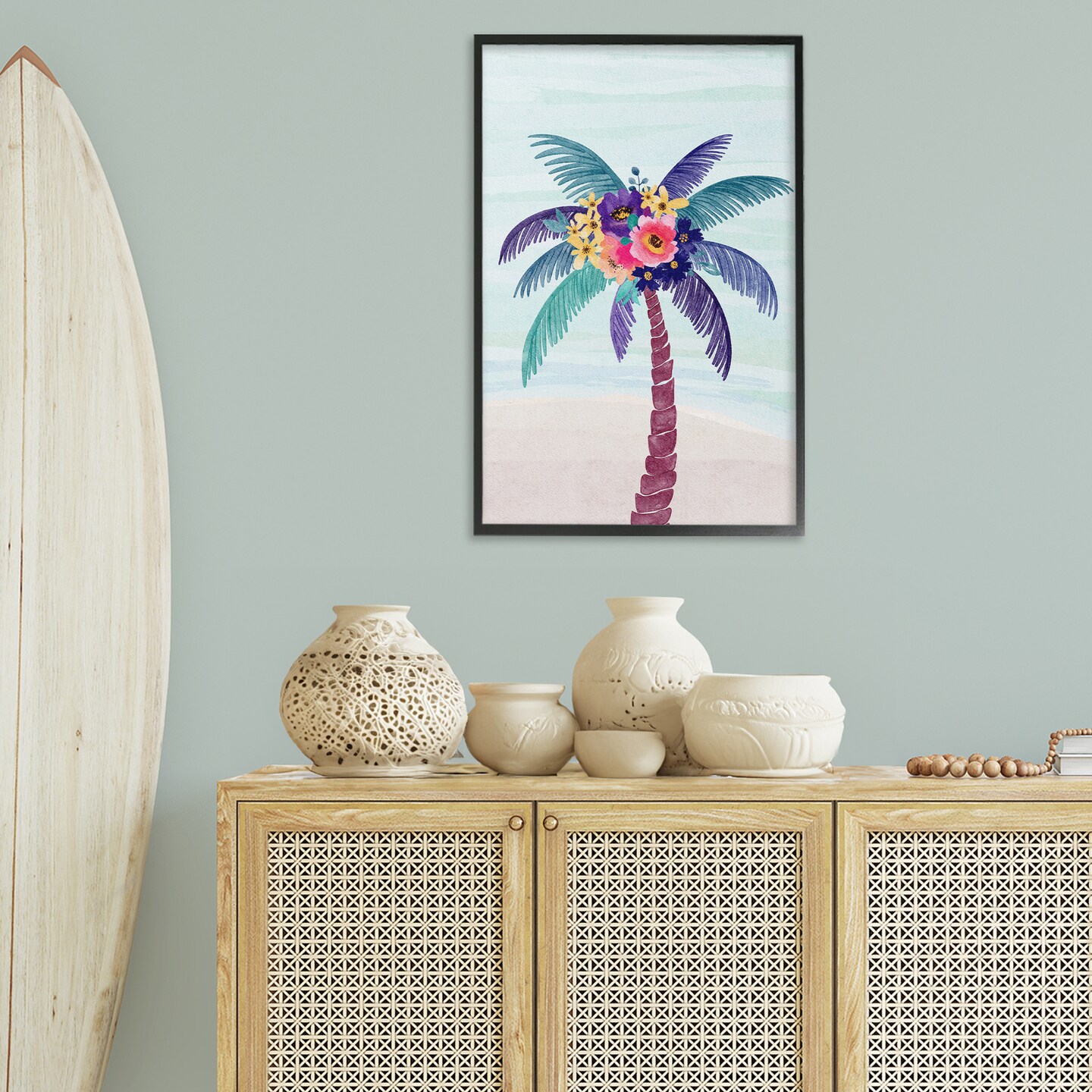 Stupell Industries Floral Palm Tree Beach Framed Giclee Wall Art Design by JJ Design House LLC