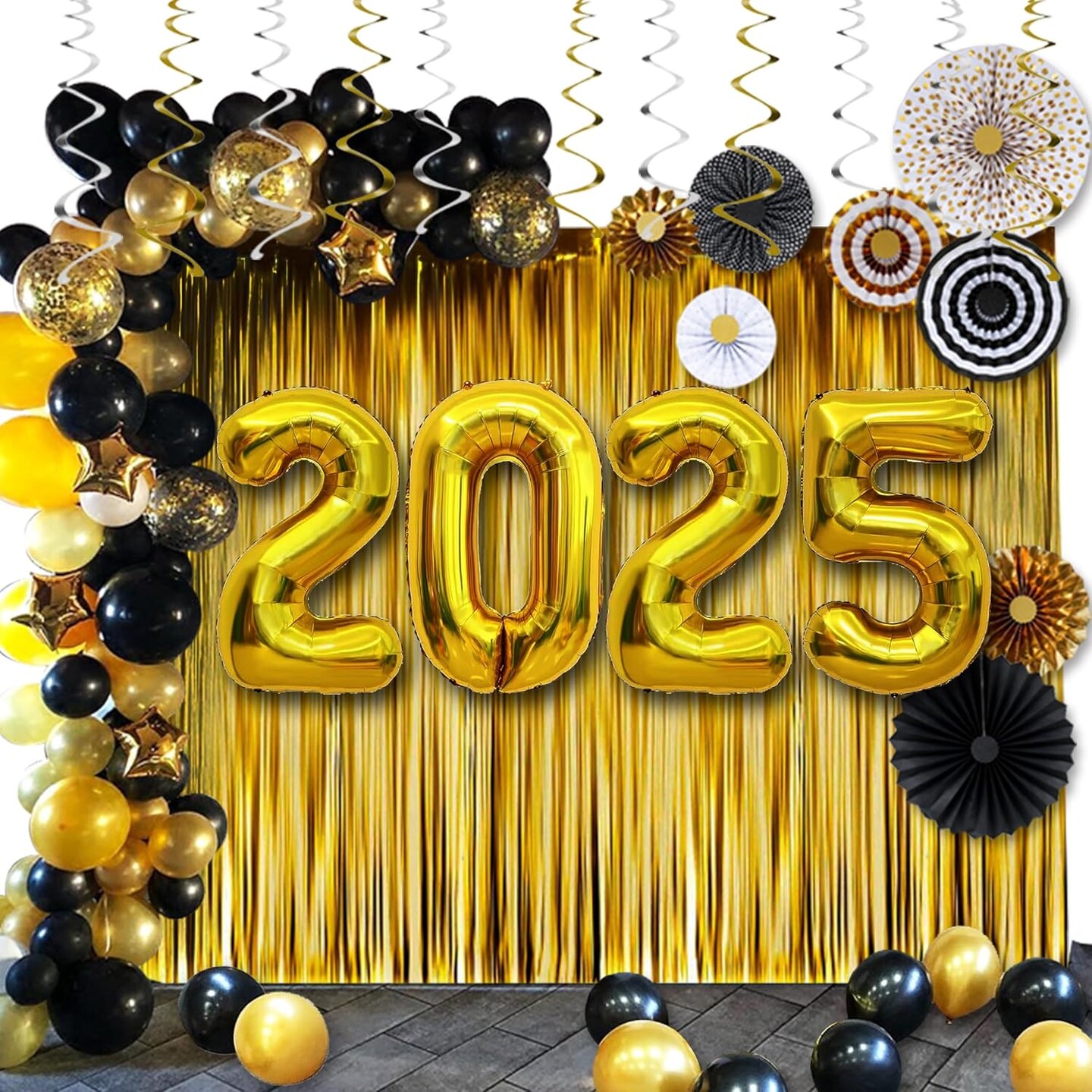 New Years Eve Party Supplies 2025:40in 2025 Balloons,89Pcs Black and Gold Graduation Party Decorations are Perfect for your New Years Decor