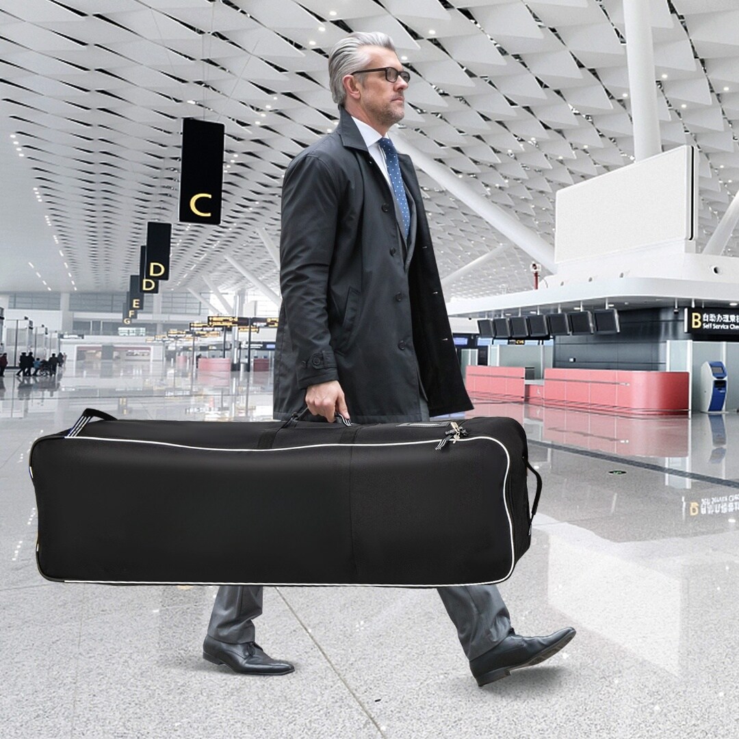 Black Soft-Sided Golf Travel Bag with Wheels and Keyhole for Padlocking