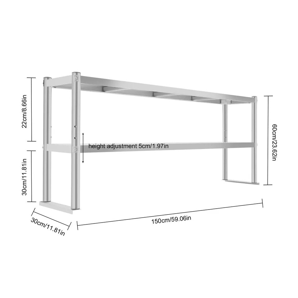 2-Tier Overshelf for Prep&#x26;Work Table Stainless Steel 12x59Inch Commercial Table