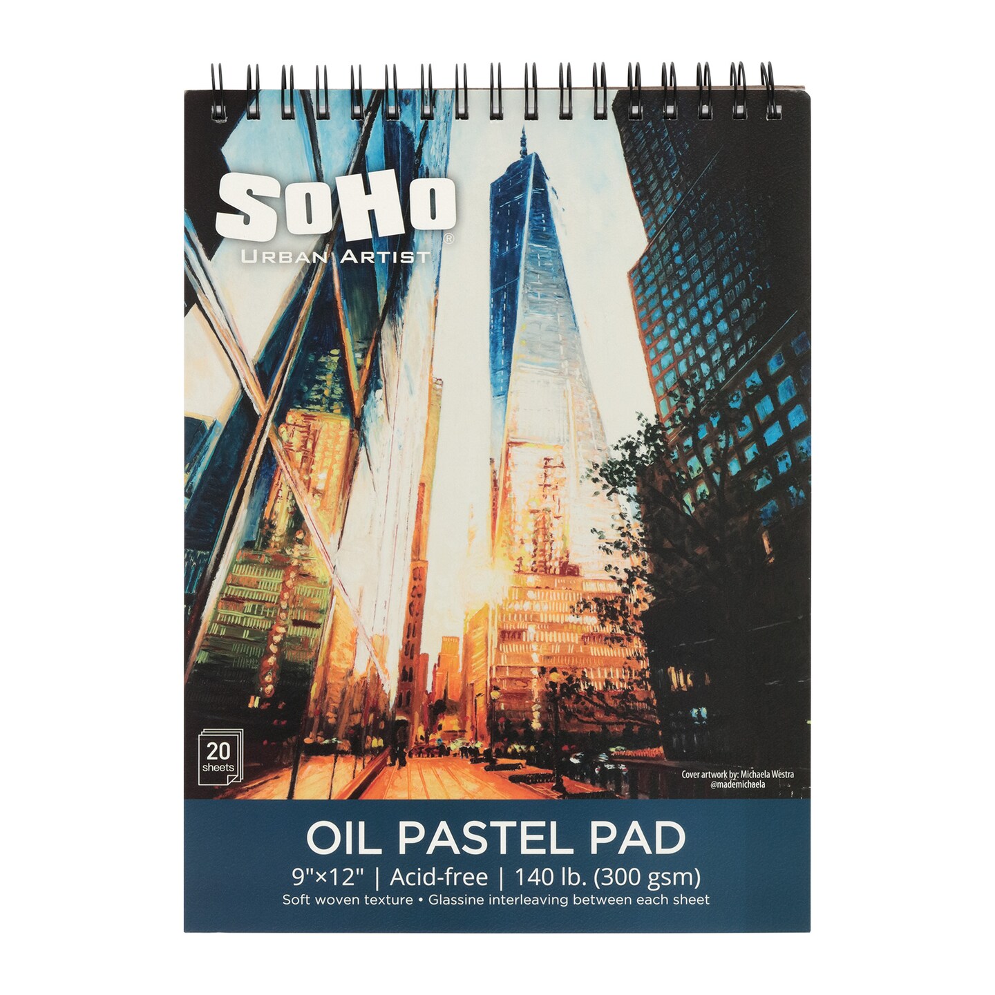SoHo Urban Artist Fine Textured Professional Pastel Paper Pad - 140 lb. - Acid-Free Fine Textured Canvas Paper with Glassine Sheets, 20 Perforated Sheets, Durable Oil Pastel Paper for Artists