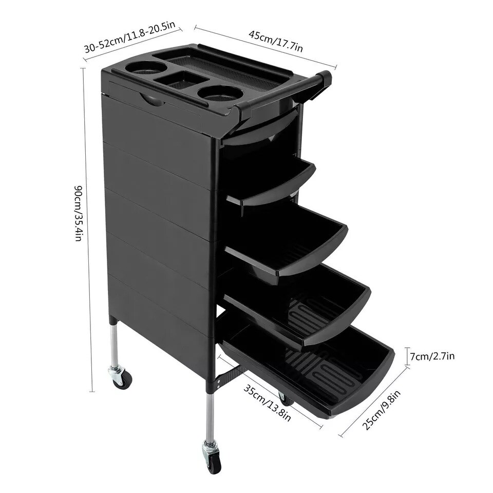 5 Drawers Salon Spa Styling Station Trolley Equipment Rolling Storage Tray Cart