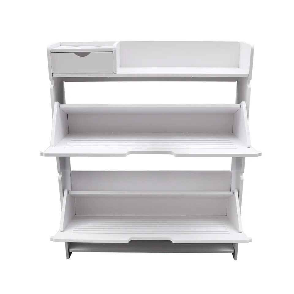 2-Layer Flip Drawer Shoe Storage Cabinet Organizer PVC Narrow Shoe Rack Stand
