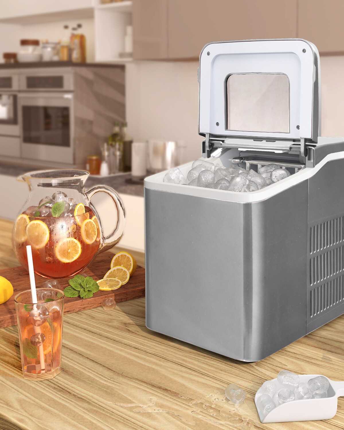 Compact and Portable Countertop Ice Maker Machine with Scoop