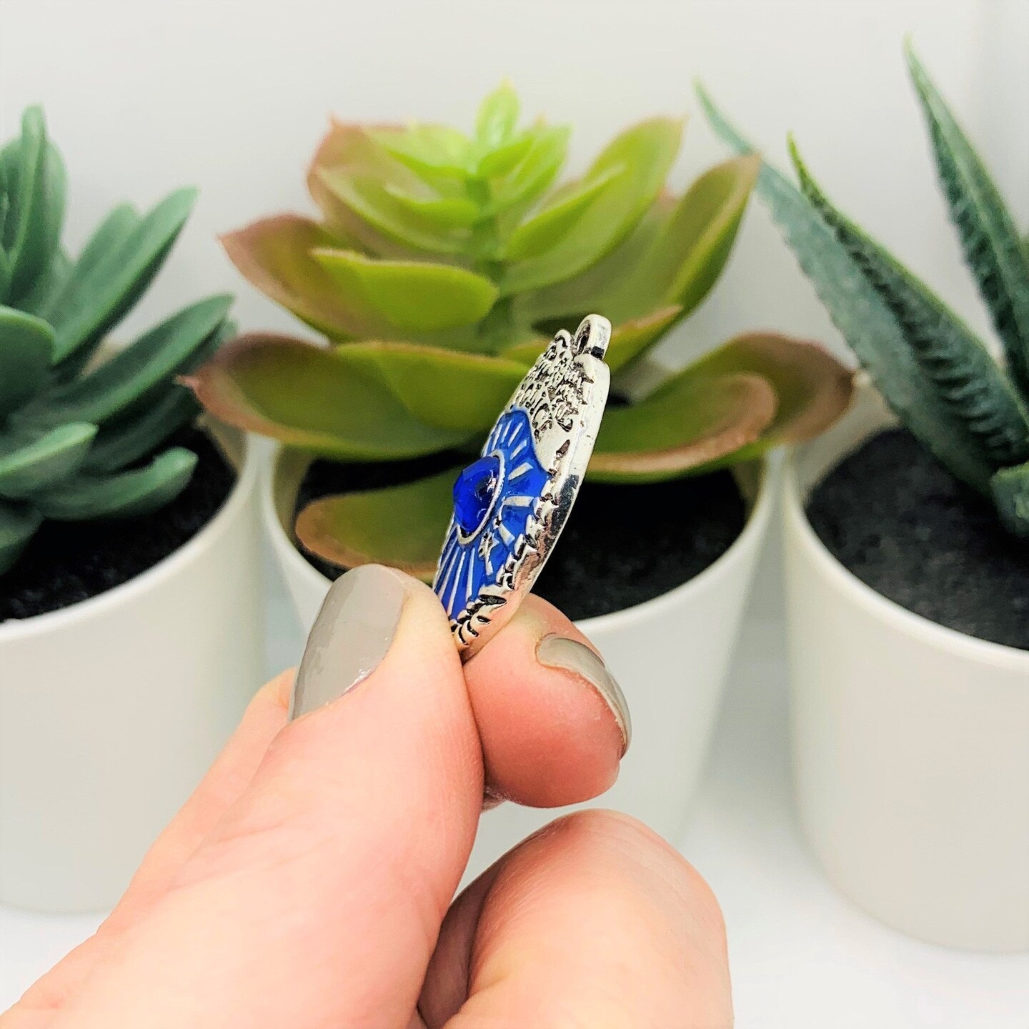 1, 4 or 20 Pieces: Blue and Silver Police Badge Charm with Rhinestone