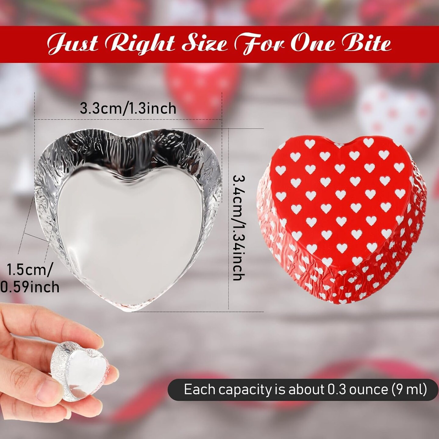 Valentine's Day Mini Aluminum Foil Chocolate Baking Cups 9 Ml/ 0.3 Ounce Heart Shaped Candy Molds Disposable Baking Pan for Valentine Day Party Supplies(Cute Style, 200 Pieces)