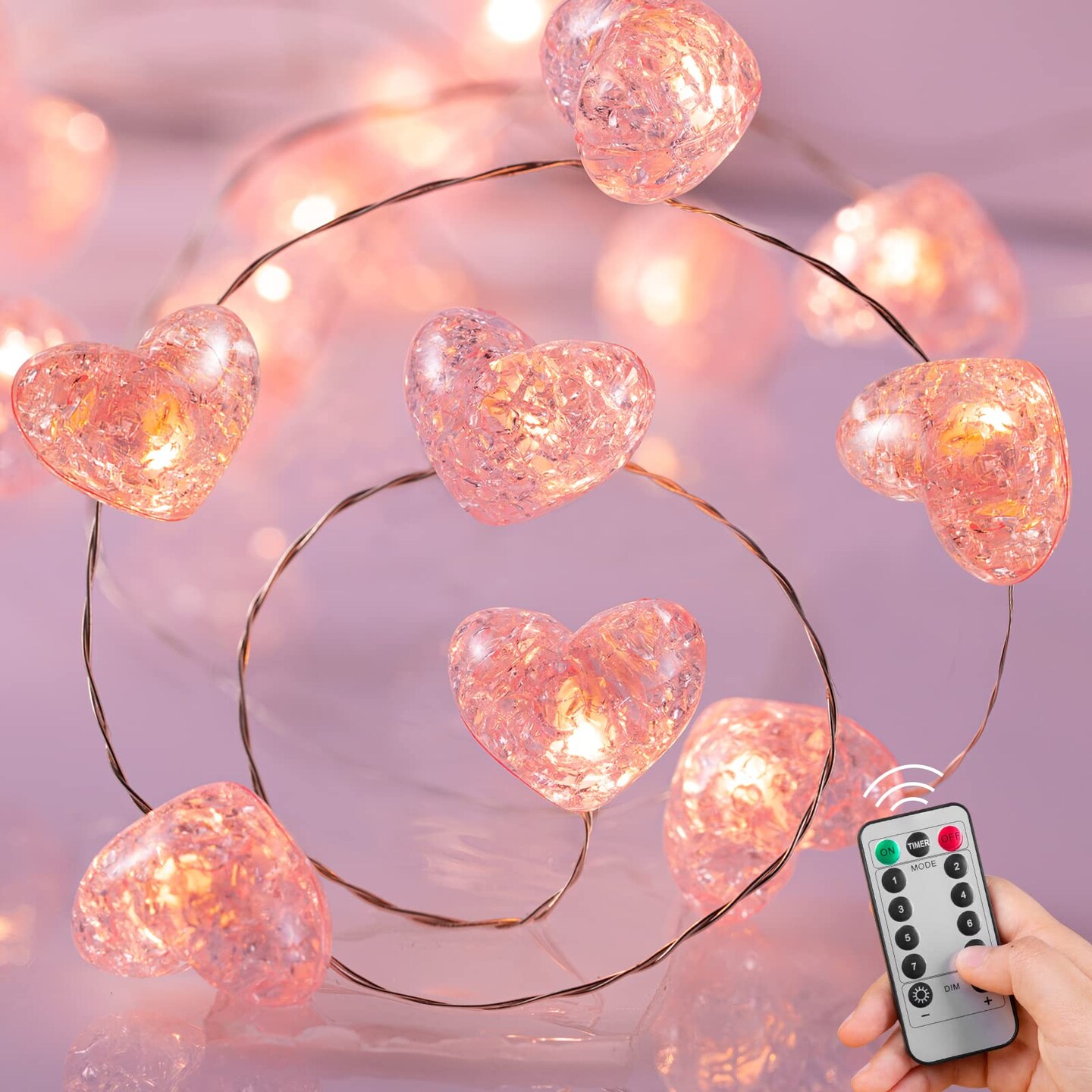 Valentine&#x2019;s Day Fairy String Lights - 10.5 ft 30 LED Pink Heart Battery Operated Fairy Lights with Timer and Remote, Twinkle Heart Lights for Wedding DIY Indoor Christmas Gift Valentine&#x27;s Day